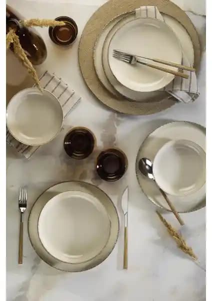 Kütahya Porselen Moderna 12 Parça Yemek Takımı Tarçın Renkli Modern ve Şık Tasarım