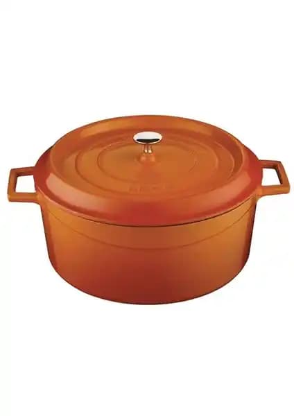 Lava Yuvarlak Tencere 28 cm Turuncu Dayanıklı Döküm Emaye Kaplama Mutfak Gereci