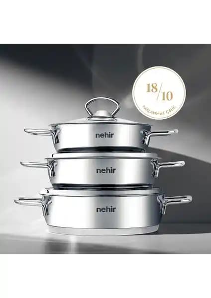 Nehir Silver 6 Parça Paslanmaz Çelik Sahan Setiyle Sağlıklı ve Estetik Pişirme Deneyimi