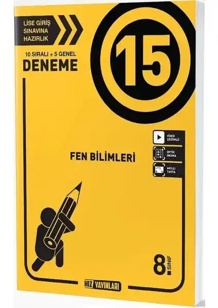 Hız Yayınları 8. Sınıf Fen Bilimleri 15'li Deneme Kitabı Güncel Müfredat ile Sınava Hazırlık
