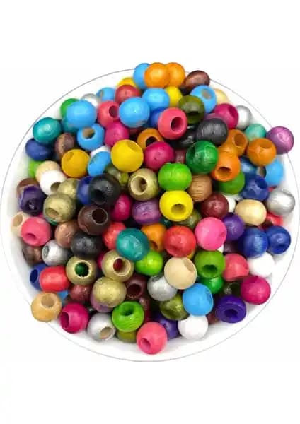 10mm Karışık Renkli Tahta Boncuk - Yaratıcı Takı ve Dekorasyon Malzemeleri