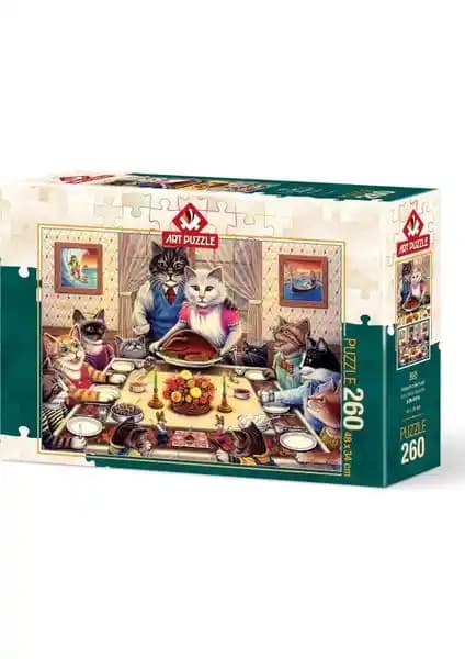 Kedi Ailesi Ziyafette 260 Parça Puzzle: Zeka ve Eğlence İçin Kaliteli Seçenek