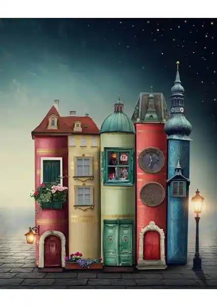 Nova Puzzle 1000 Parça Gece Temalı Şehir ve Kitaplar Puzzle Seti Türkiye Üretimi