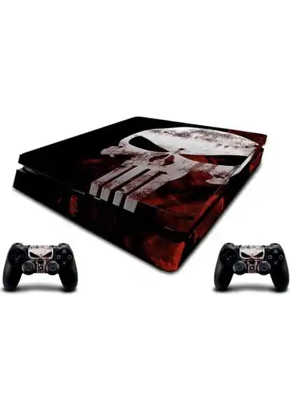 PS4 Slim için Punisher Temalı Sticker Seti Konsol Dekorasyonu ve Kişiselleştirme