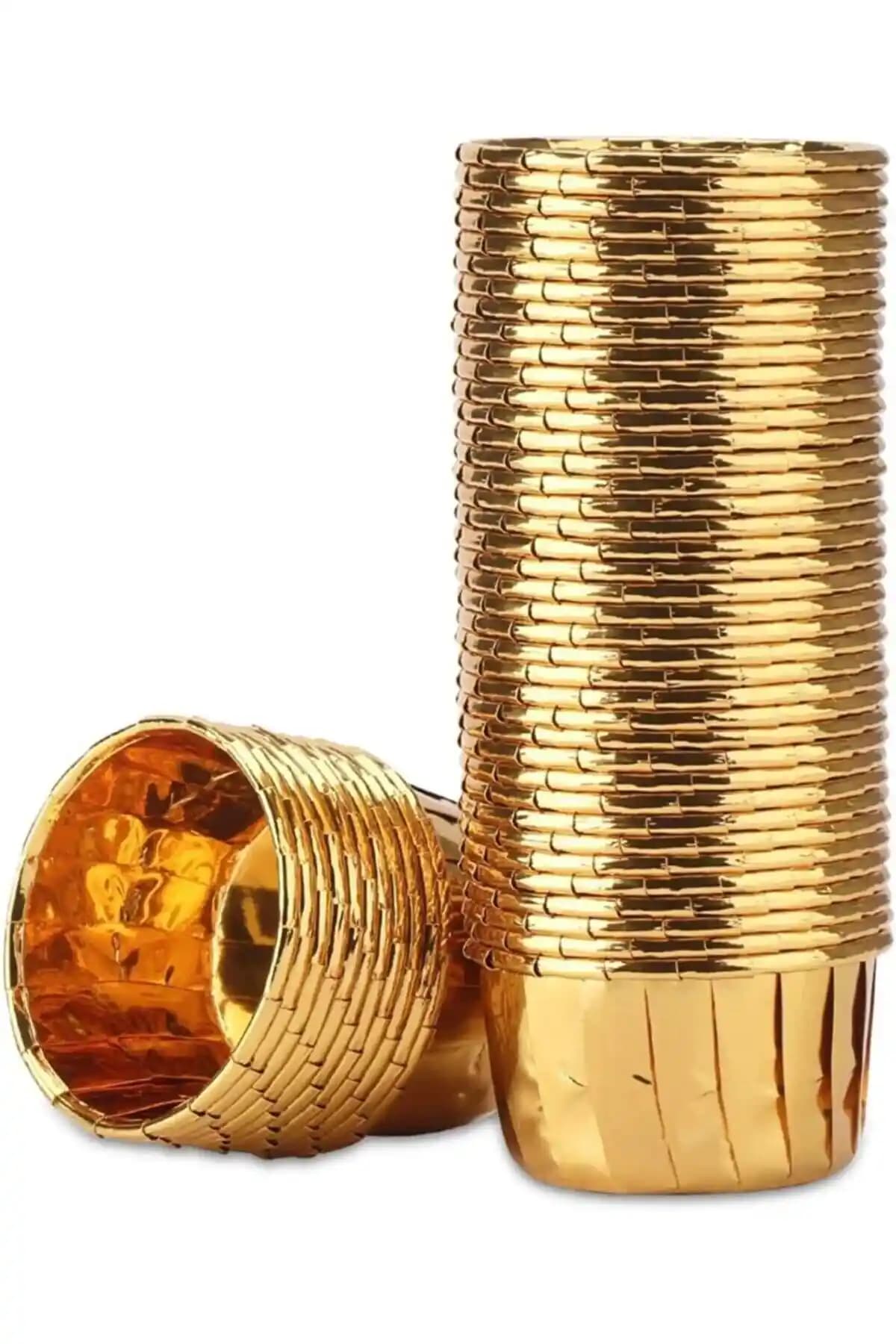 Altın Metalize Kapaklı Muffin/Kek Kalıpları Seti, 25 Adet, Fırında Uygun (6,5x4 cm)