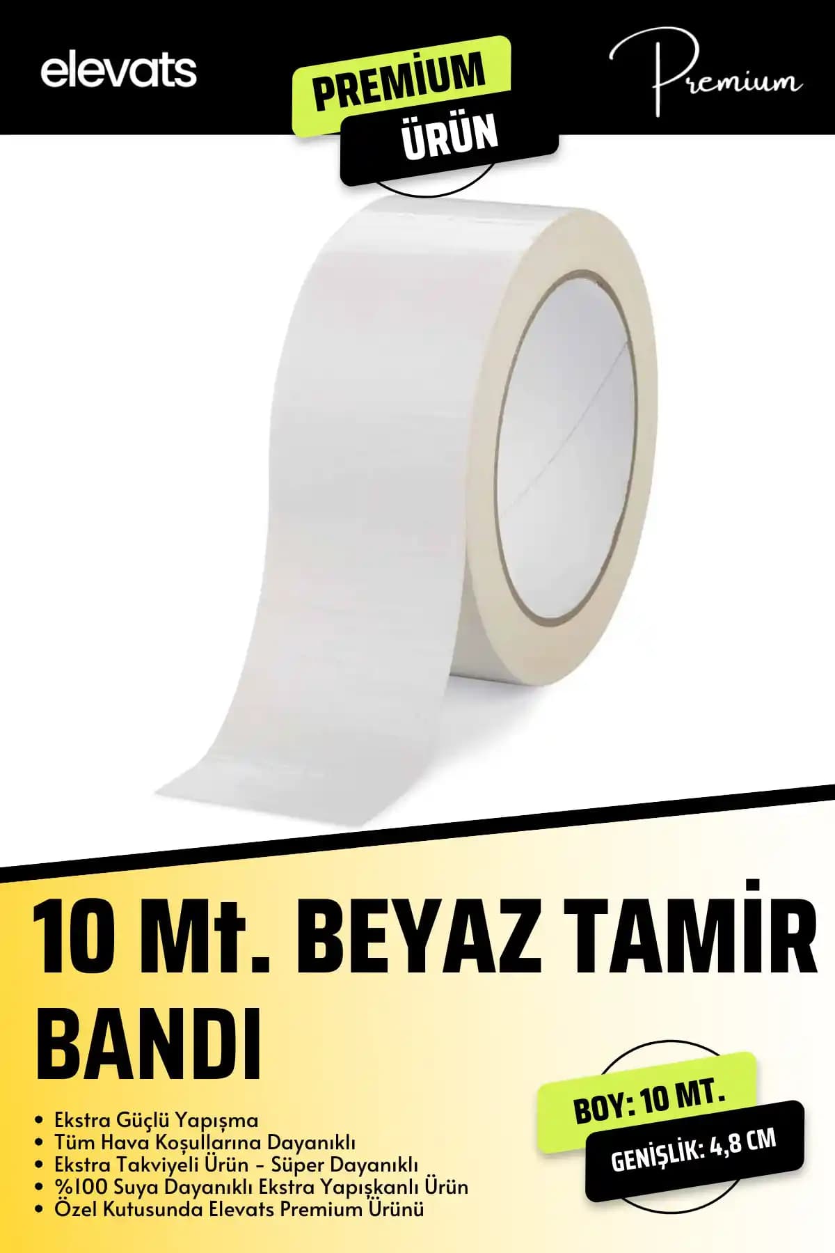 Elevats Premium 10 Mt Beyaz Tamir Bantı (48 mm x 10 m) – Türkiye Menşei ve Güvenilir Performans