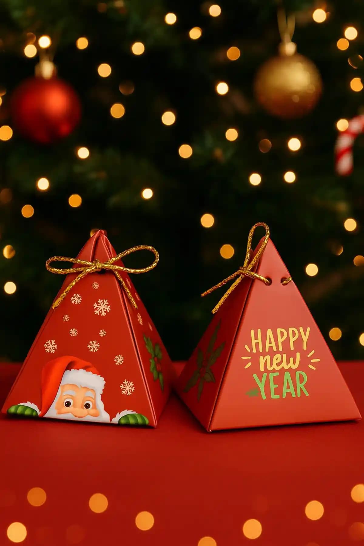 Emtory Kokina Noel Baba Kırmızı 10'lu Piramit Kutu Yılbaşı Hediyesi: Sabit Model
