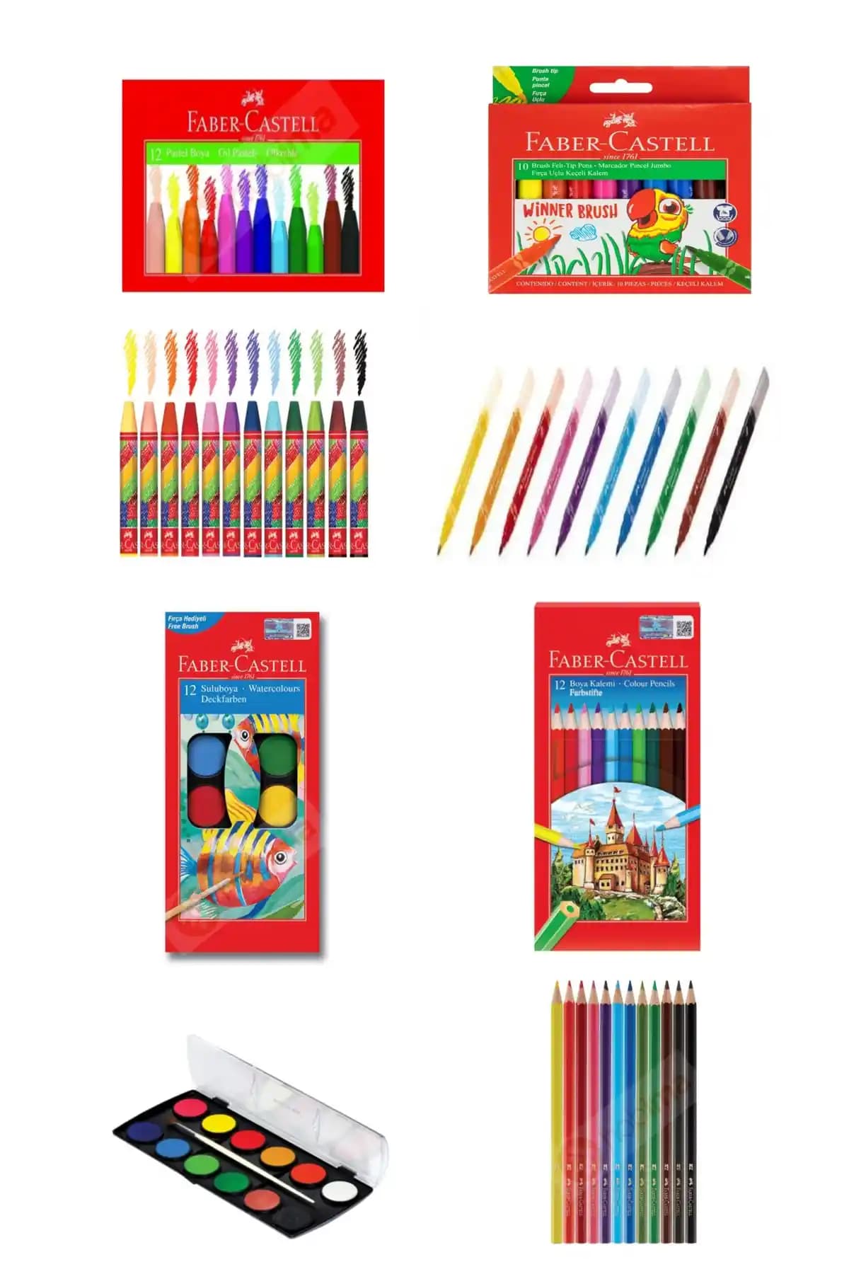 Faber Castell Çok Amaçlı Okul Seti: Pastel, Suluboya, Kuru Boya ve Keçeli Kalem