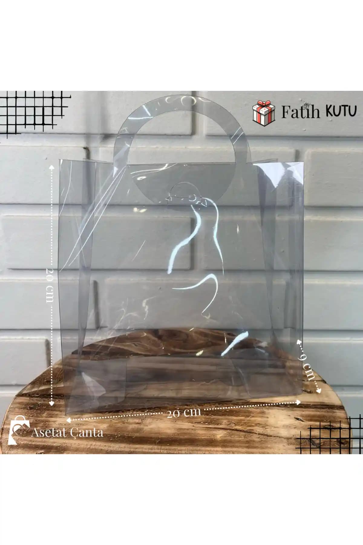 Fatih Kutu 20x20x9 cm Şeffaf Asetat Çanta Demonte; Gıda Temasına Uygun, Kolay Montaj