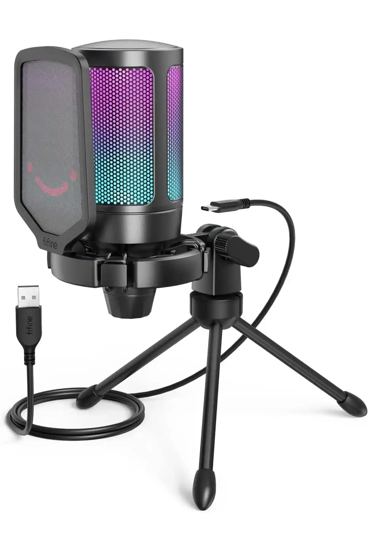 Fifine Ampligame A6v USB Mikrofonu: Tak-Çalıştır, RGB Aydınlatmalı Tasarımı.