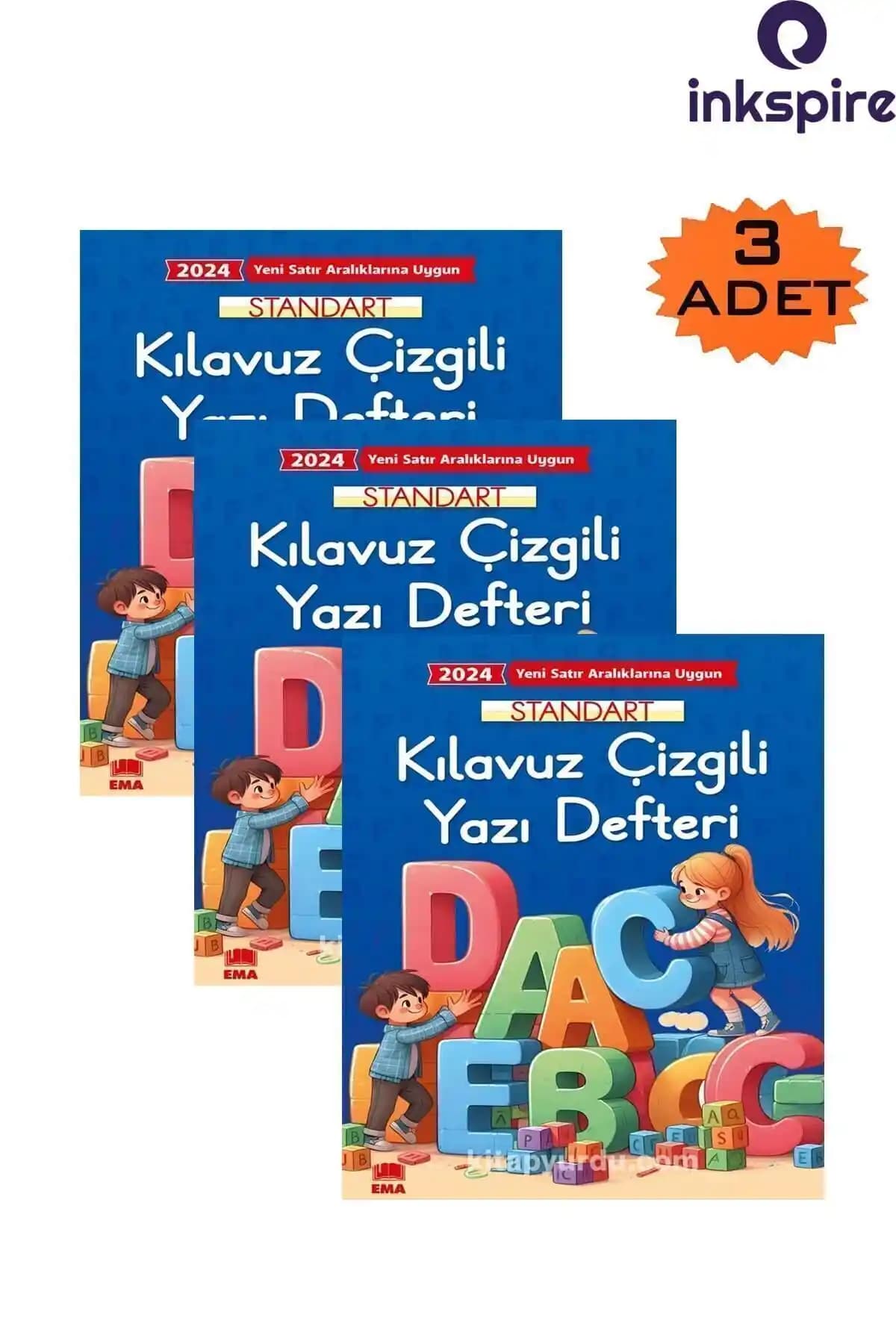Inkspire Müfredat Güzel Yazı Defteri Seti: A4, 24 Yaprak, Kılavuz Çizgili, 3 Adet