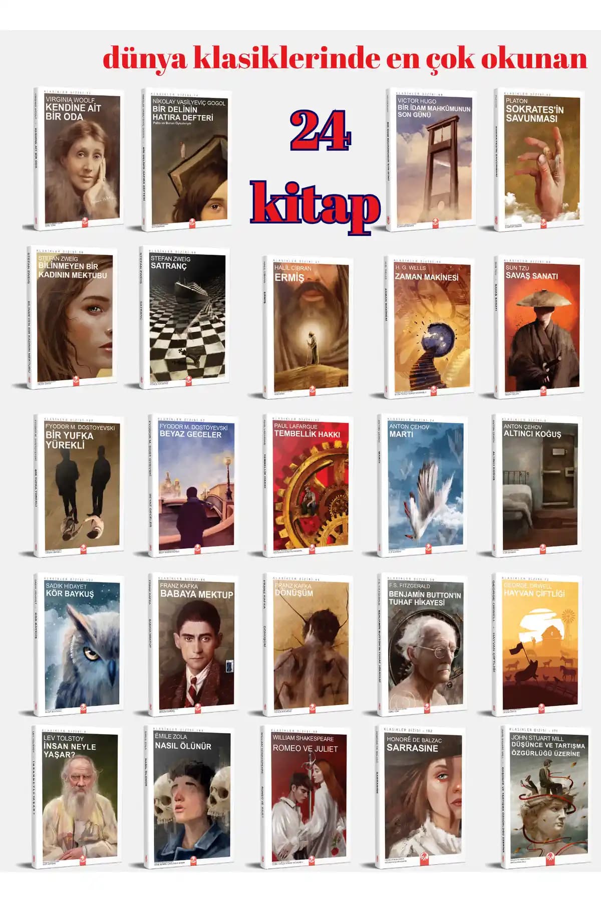 Kızıl Panda Dünya Klasikleri Seti (24 Kitap) – Türkçe Baskı, Ciltsiz Kapak, 2025 Baskı
