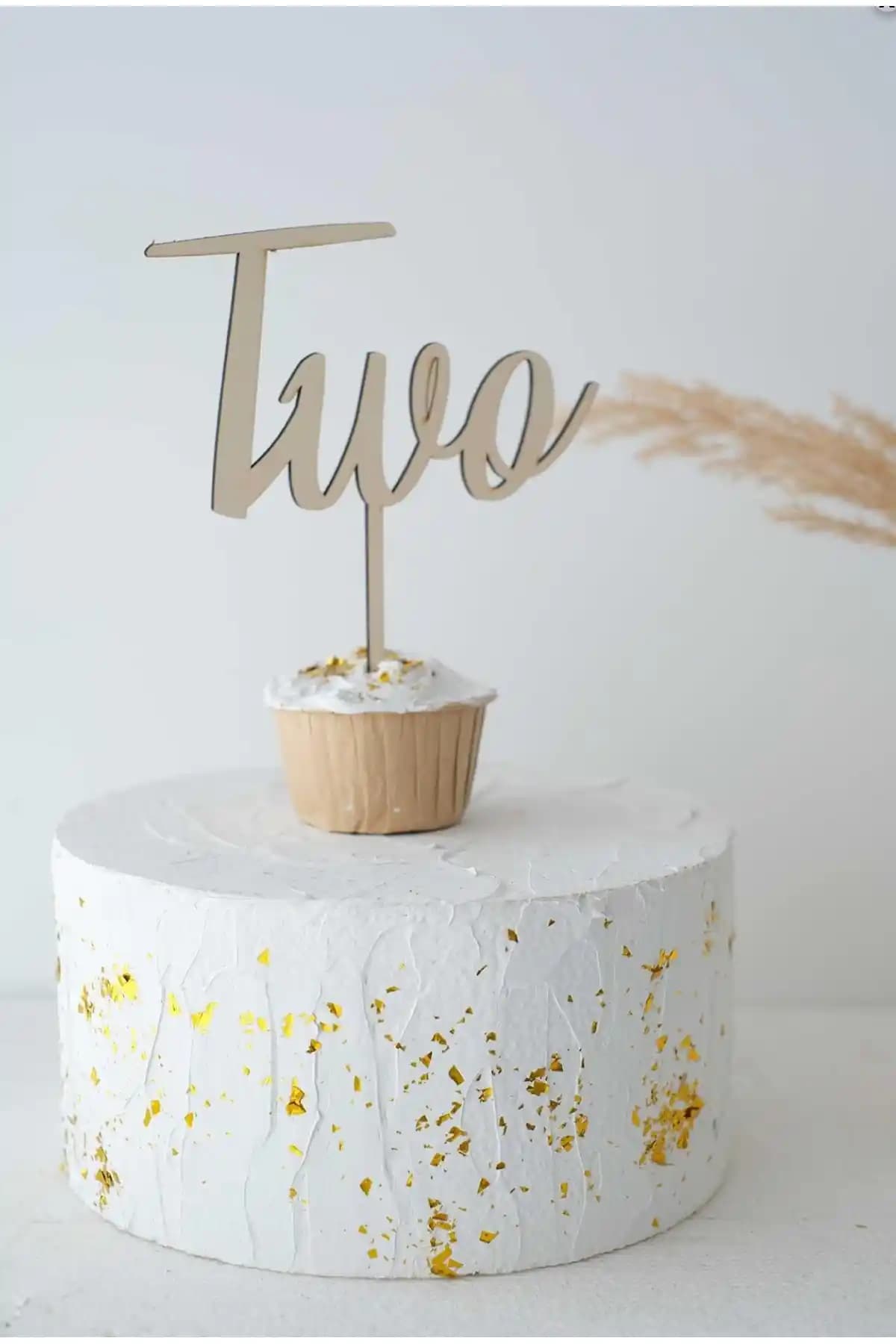 Partifabrik Ahşap Pasta Süsü Two Iki Yaş için MDF lazer kesim ile Şık Dekor