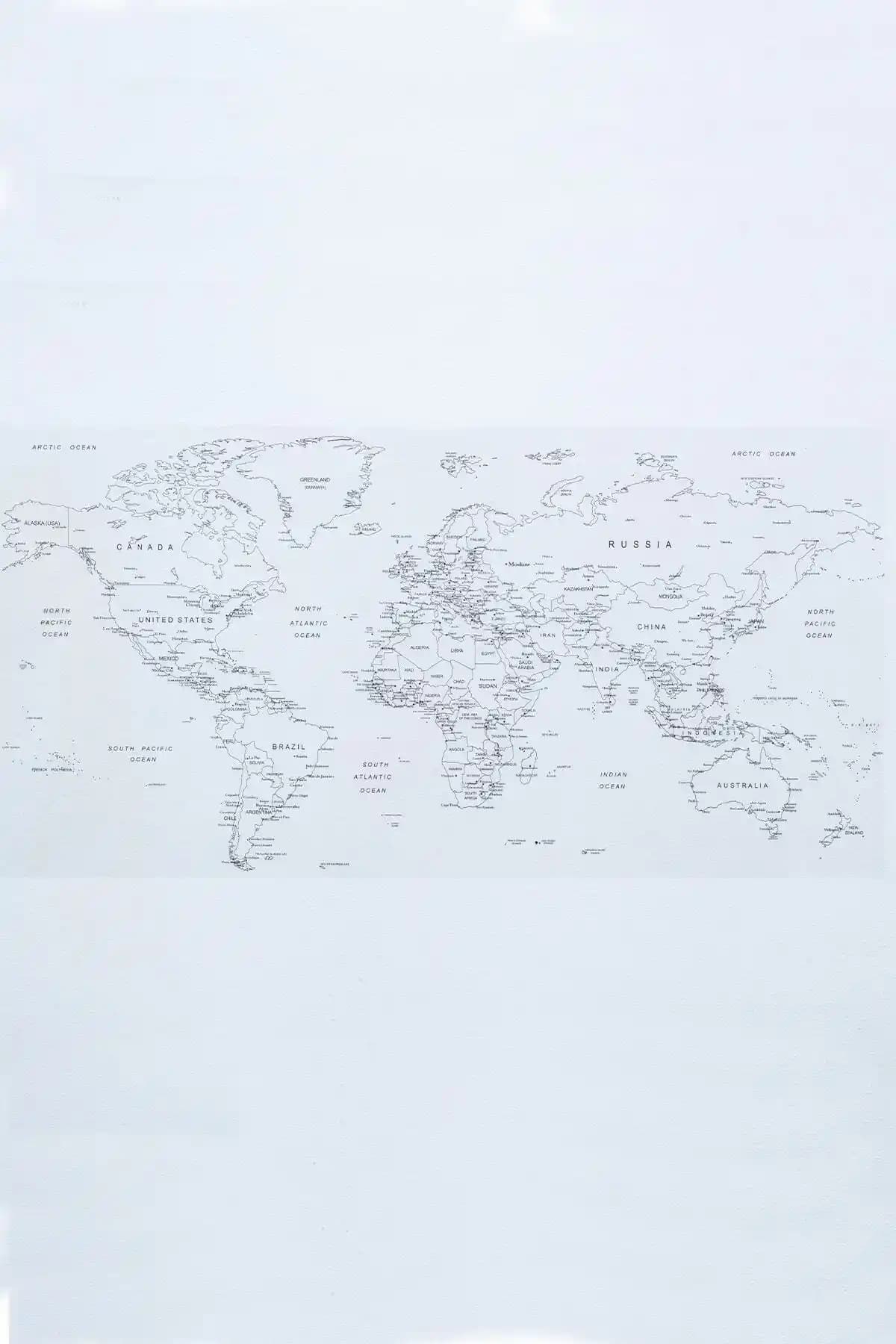 Turuncu 60x100 cm Dünya Haritası: Statik Yapışmalı, Yazı Yazılabilir Dekor