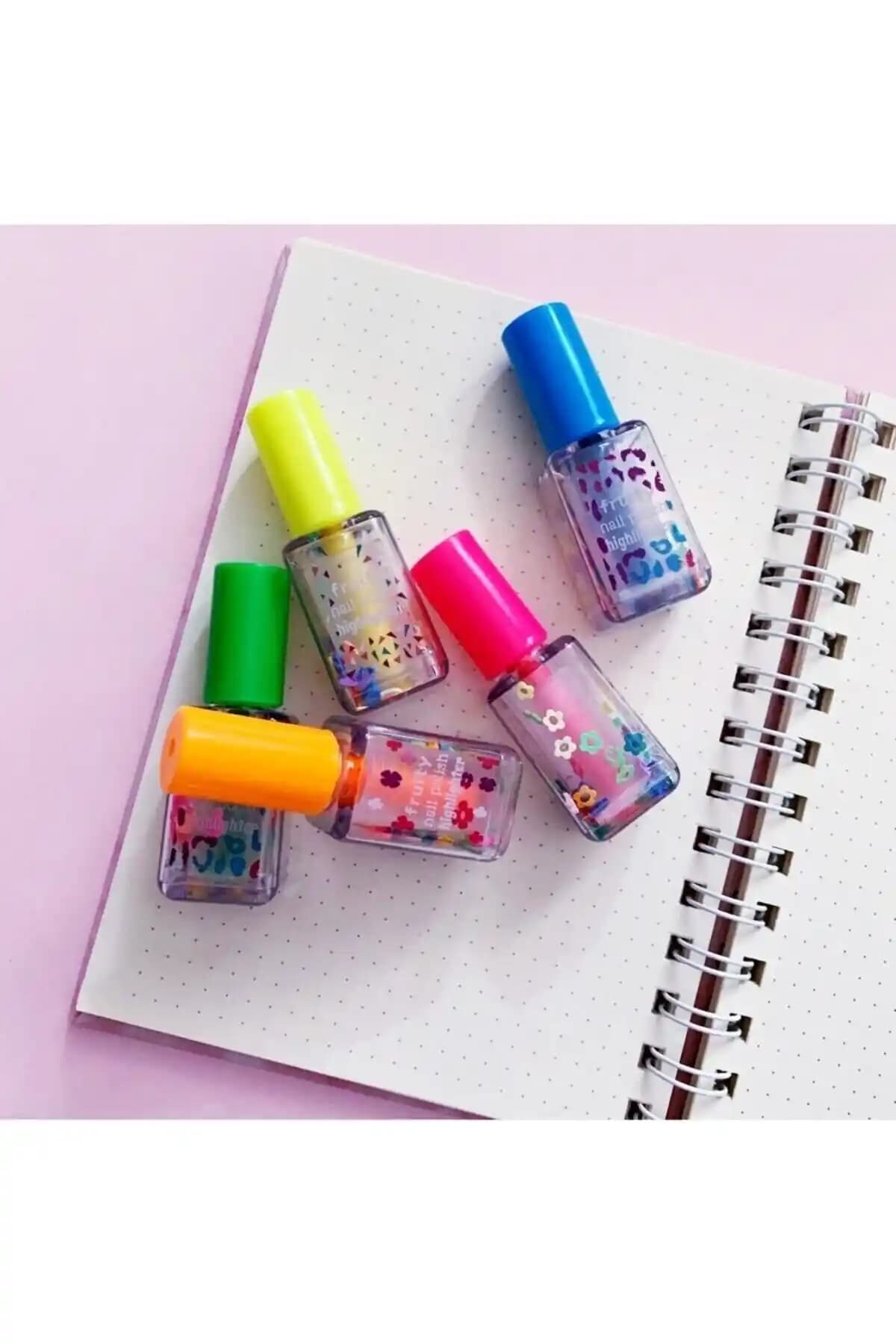 YEŞİL KIRTASİYE Oje Şekilli Fosforlu Kalemler 5'li Set: Renkli Yazım Araçları