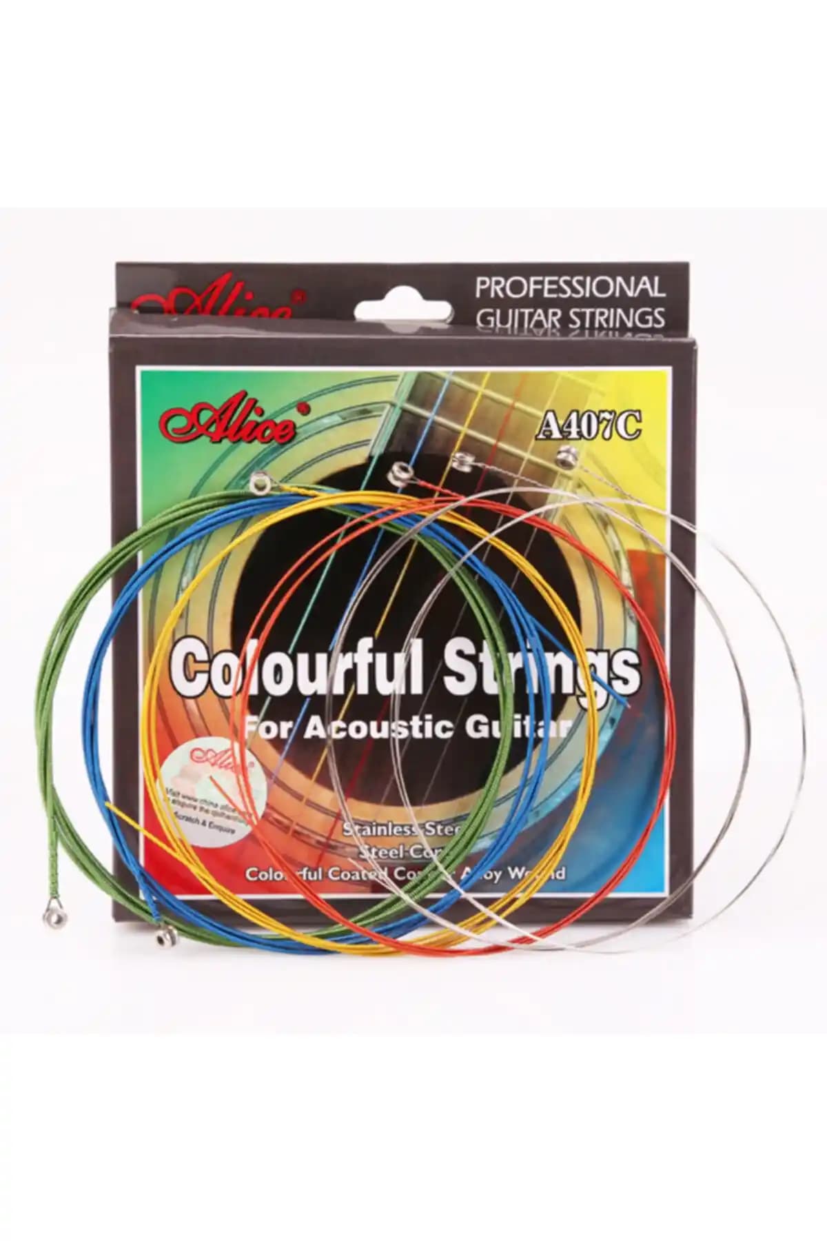 Alice A-407C Renkli Akustik Gitar Tel Seti - Dayanıklı ve Yüksek Ses Kalitesi