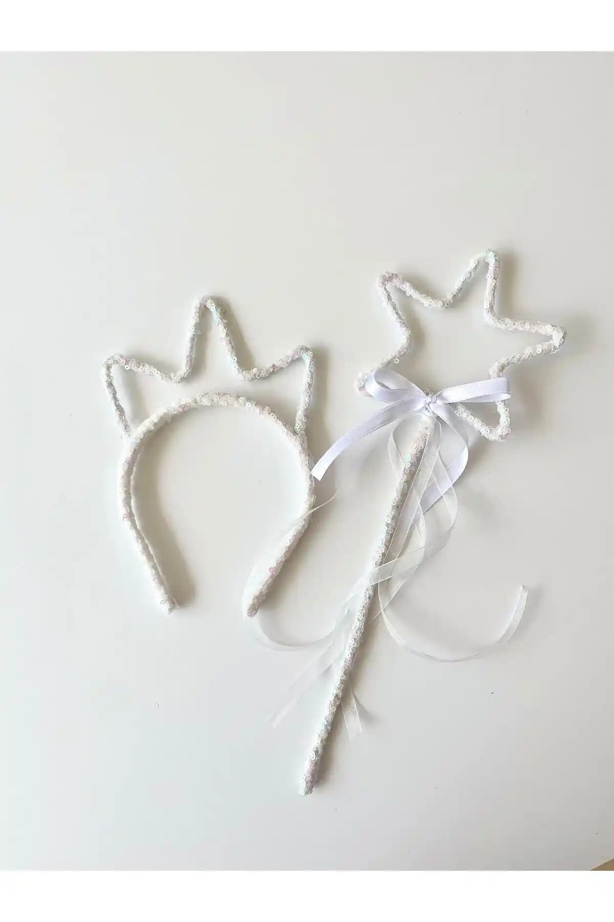 Coolminies Pul Payet Kız Çocuk Taç ve Yıldız Değnek Asa Seti Şık ve Eğlenceli Aksesuarlar