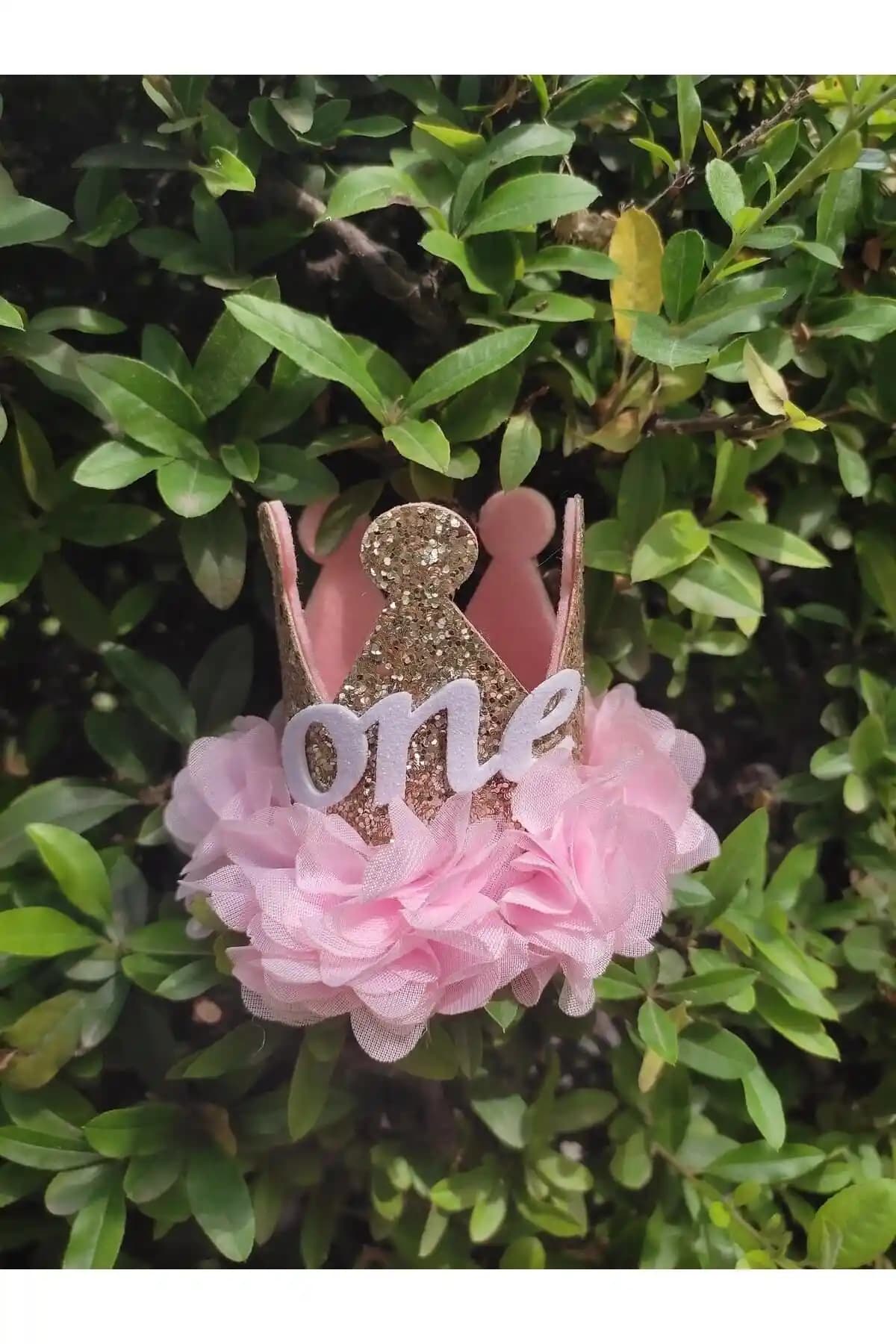 Damlakids 1 Yaş Prenses Tacı Gold Pembe Şık ve Konforlu Doğum Günü Aksesuarı