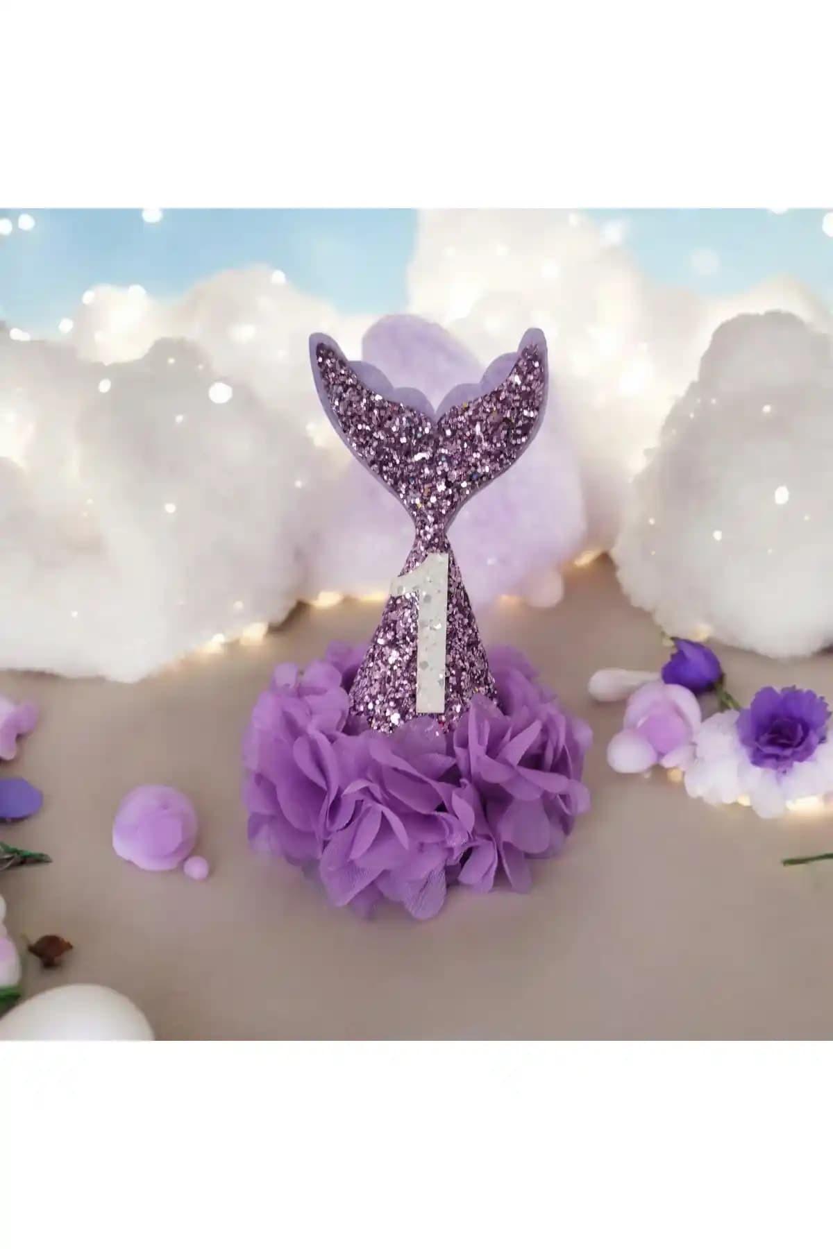 Damlakidsmoda 1 Yaş Doğum Günü Balık Kuyruğu Şapkası Lila Renkli Eğlenceli Aksesuar