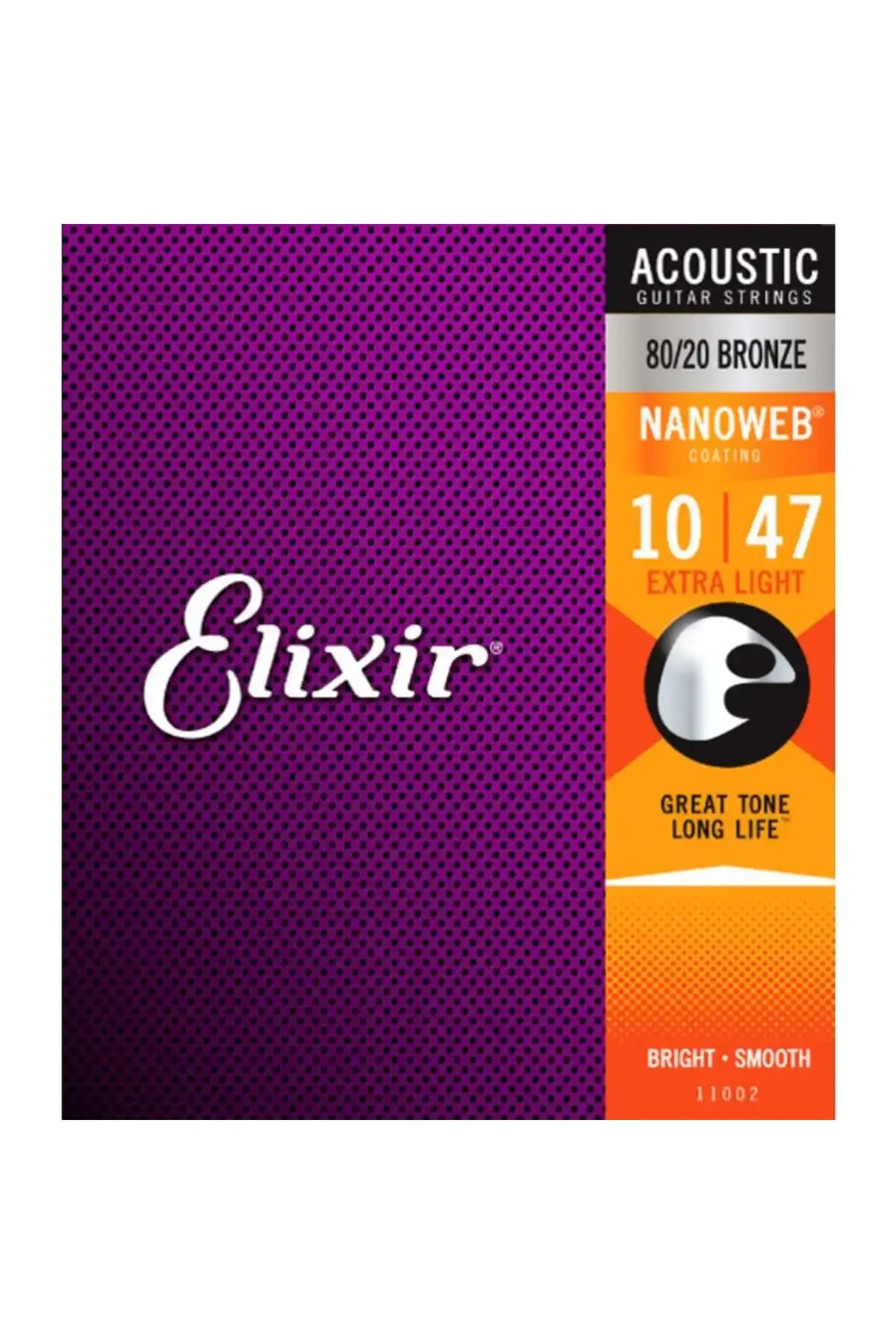 Elixir 11002 Nanoweb 80/20 Bronza Akustik Gitar Teli Performans ve Dayanıklılık İçin Uygun