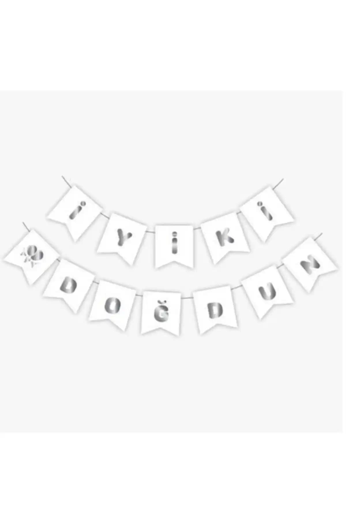 Genel Markalar Beyaz Gümüş Yalızlı Iyi Ki Doğdun Banner Dekorasyon ve Kutlama Atmosferi İçin