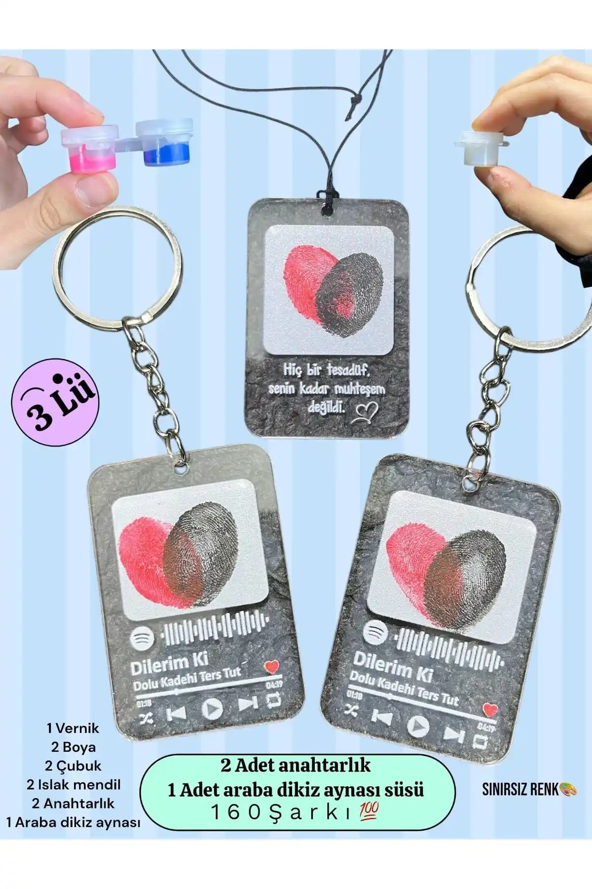 HayDün Sevgili İçin Anlamlı Anahtarlık ve Araba Dikiz Aynası Süsü Seti