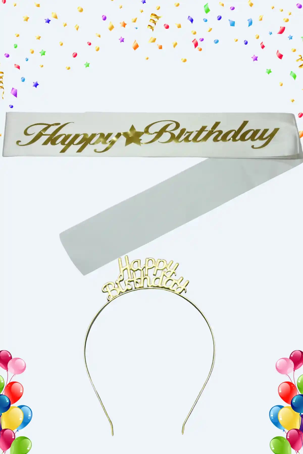 Larenya Happy Birthday Metal Taç ve Kuşak Seti: Çocuklar ve Yetişkinler İçin Şık Doğum Günü Aksesuarları