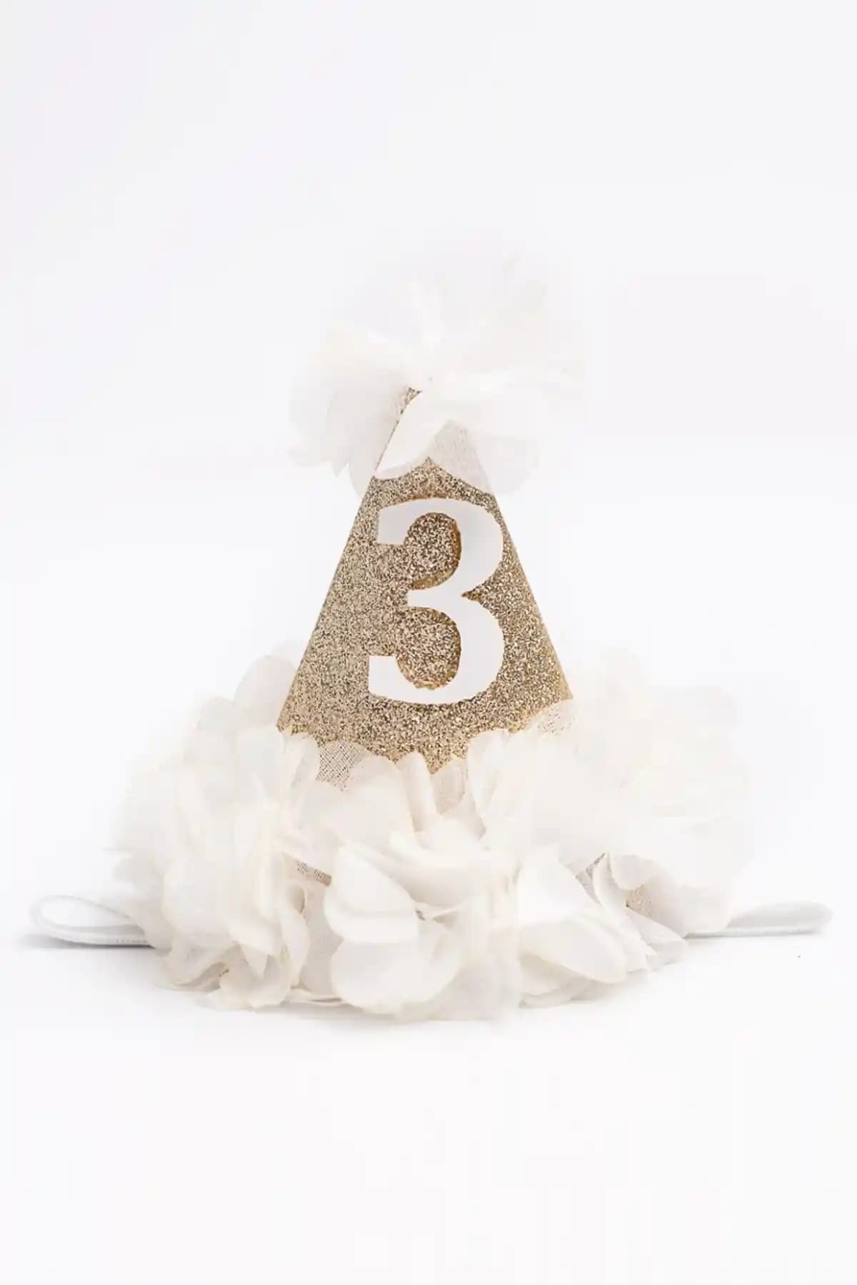 Le Mabelle Beyaz 3 Yaş Huni Doğum Günü Tacı Çocuklar İçin Zarif ve Rahat Kullanımlı