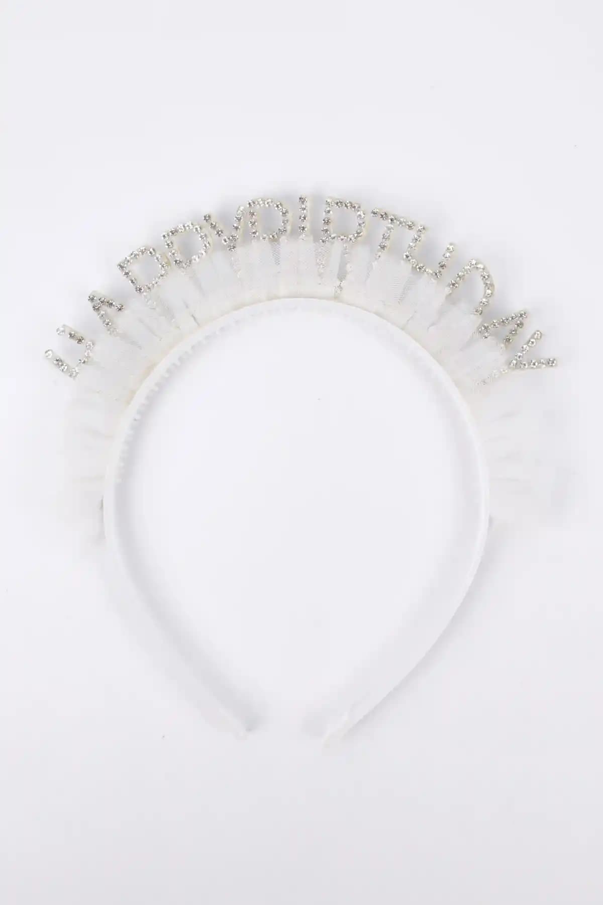 Le Mabelle Beyaz Tüllü Taşlı Kız Çocuk Doğum Günü Prenses Taçları