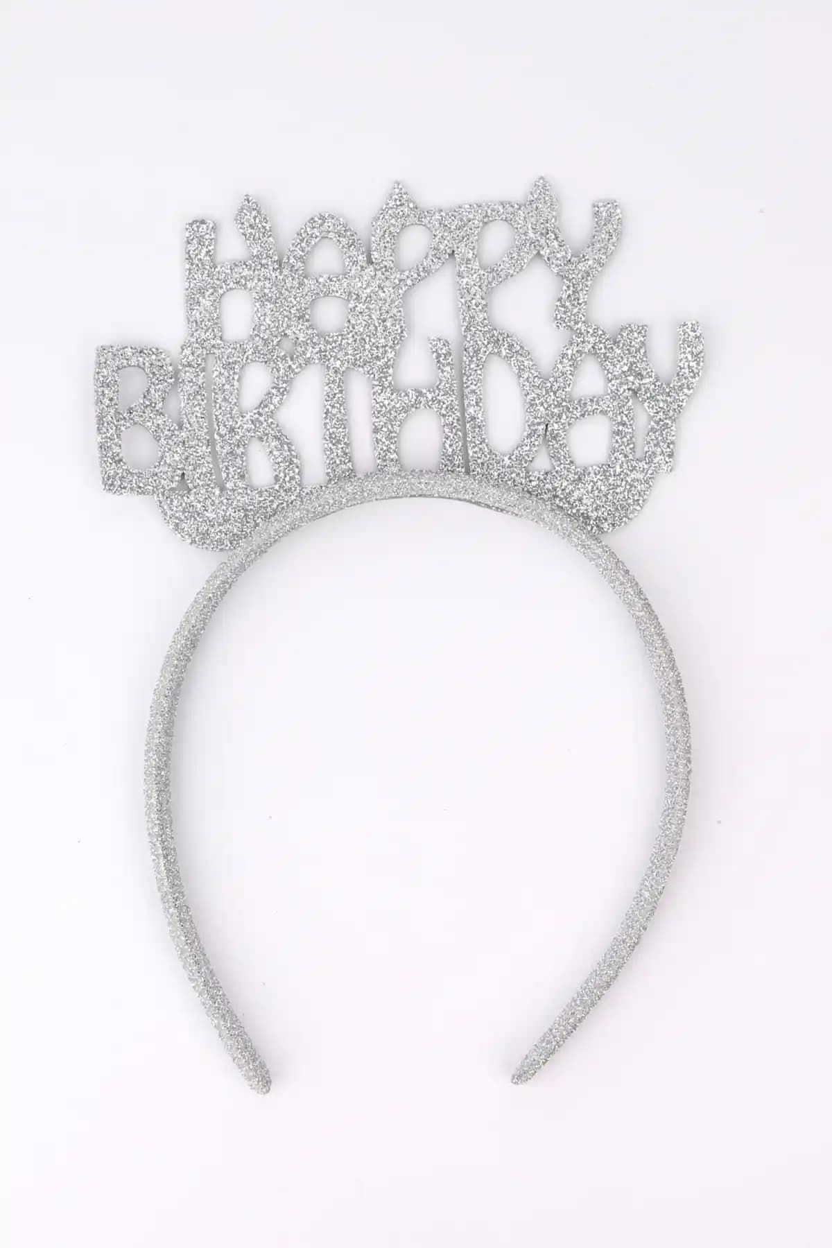 Le Mabelle Gümüş Simli Eva Happy Birthday Kız Çocuk Taç: Renkli ve Eğlenceli Doğum Günü Aksesuarı