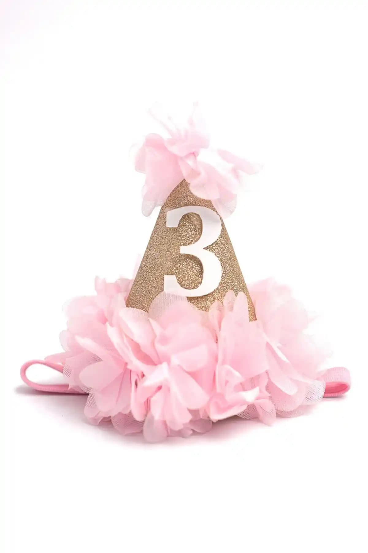 Le Mabelle Pembe 3 Yaş Huni Doğum Günü Tacı Çocuklar İçin Şık ve Eğlenceli Tasarım