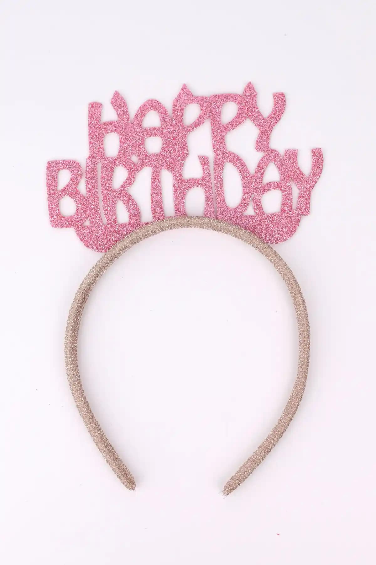 Le Mabelle Pembe Simli Eva Happy Birthday Kız Çocuk Taç Doğum Günü Süslemesi