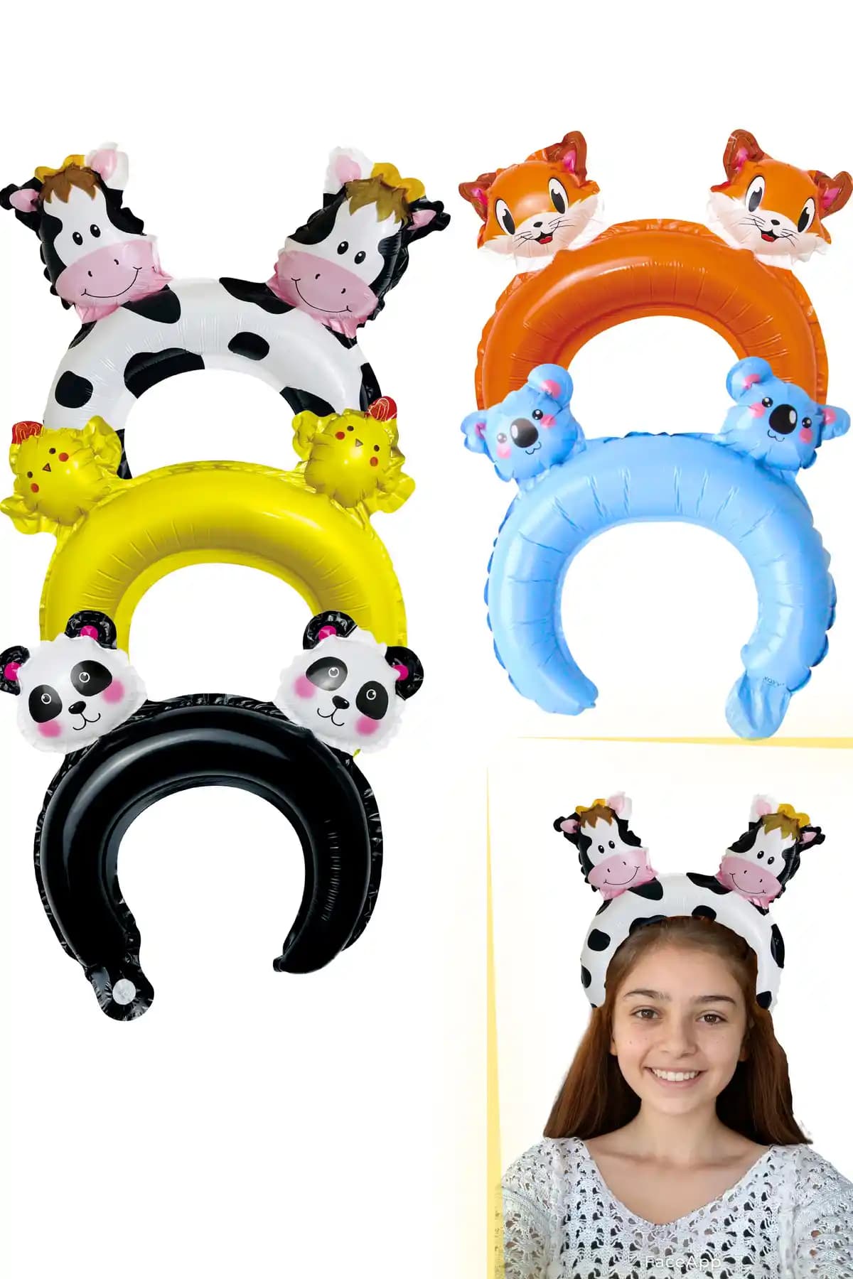 Öz Ambalaj 5’li Hayvan Doğum Günü Parti Folyo Balon Taç Dekorasyonu