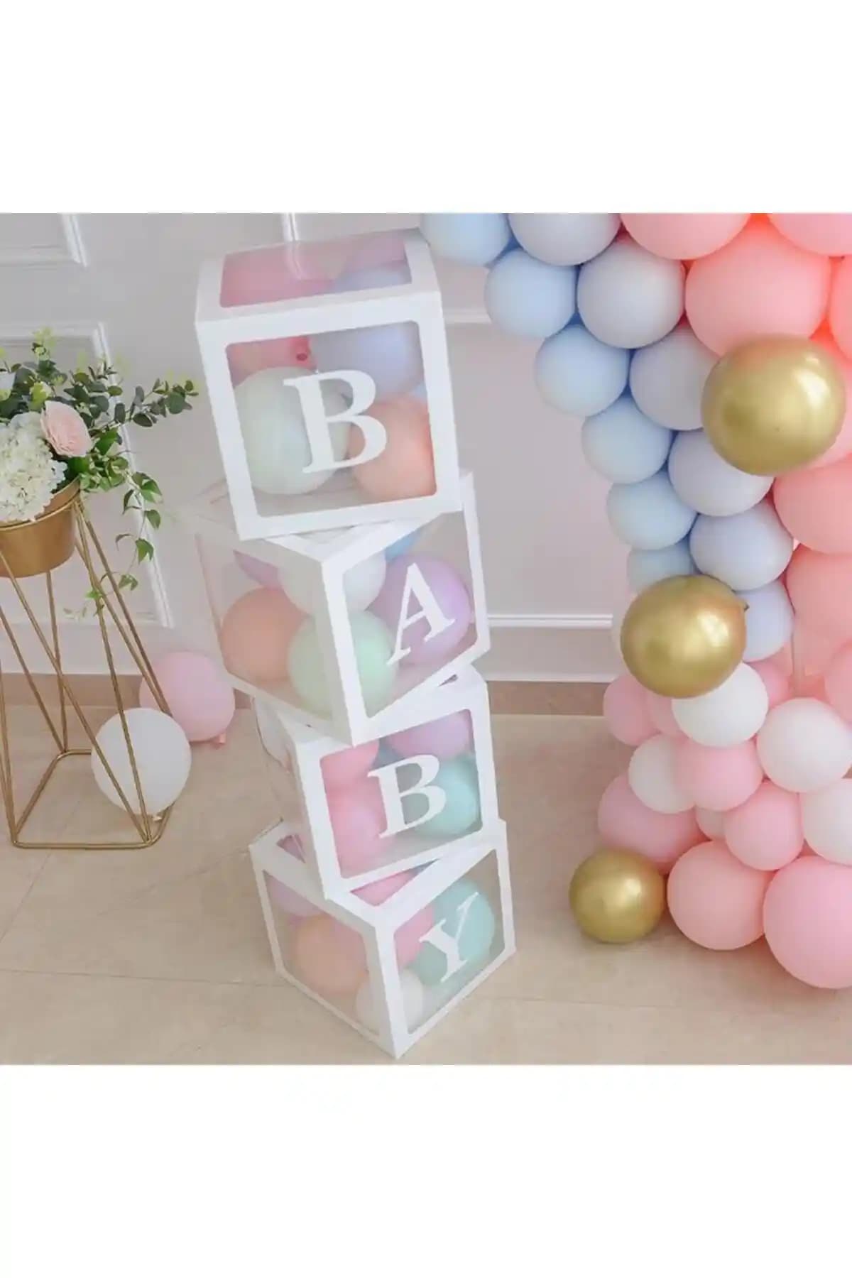 Party City Baby Yazılı Şeffaf Kutu Balon Seti ile Doğum Günü ve Baby Shower Dekorasyonu