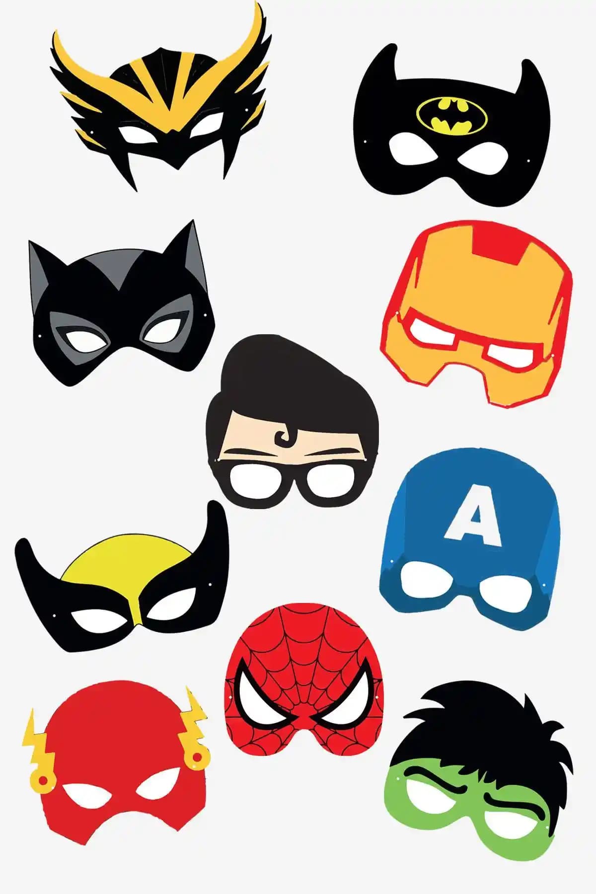 PEKSHOP Süper Kahramanlar Tema Karton Maskeler 10'lu set çocuklar için güvenli ve eğlenceli oyun aksesuarları