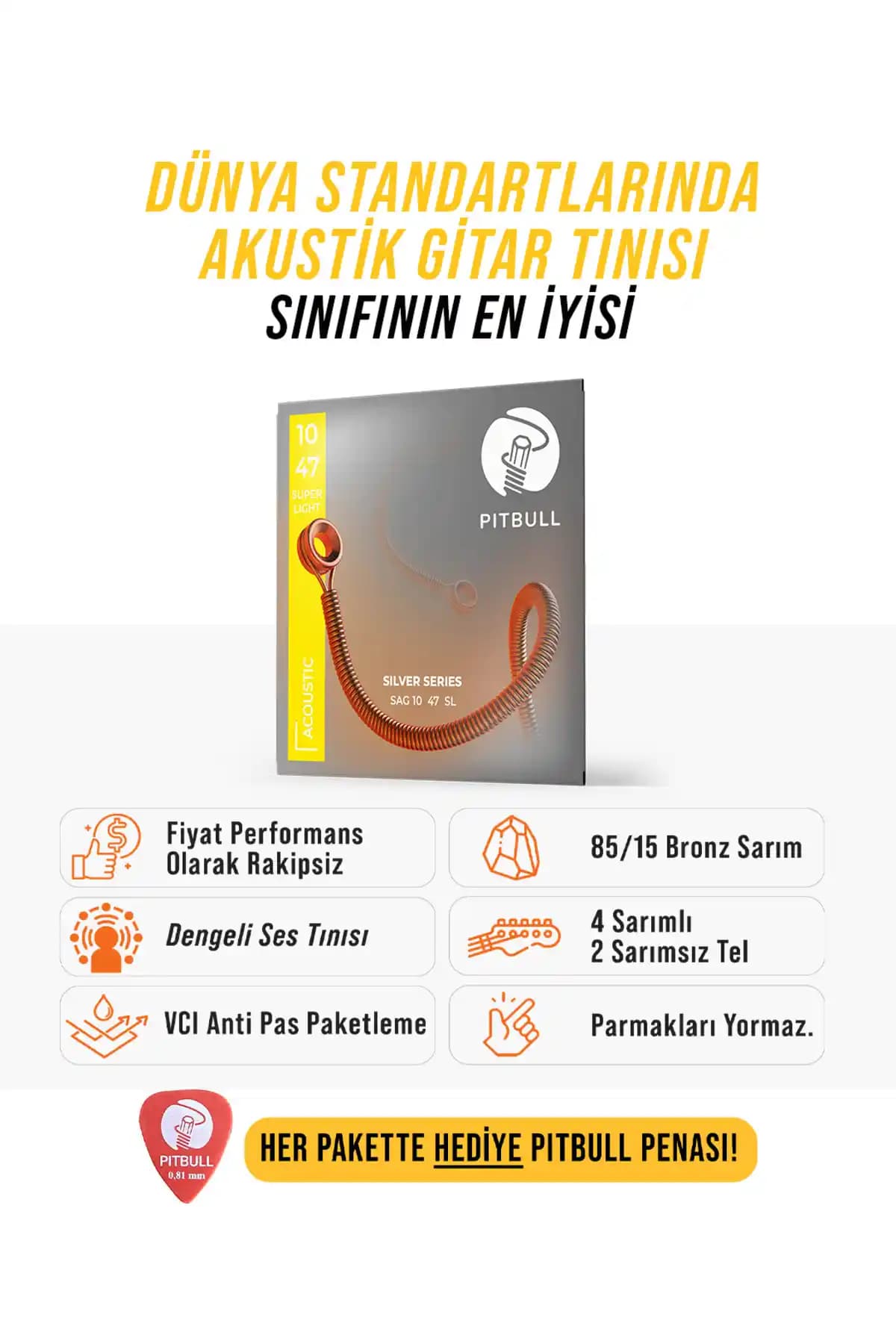 Pitbull Silver Serisi Akustik Gitar Telleri: Yüksek Kalite ve Zengin Ses İçin Tercih