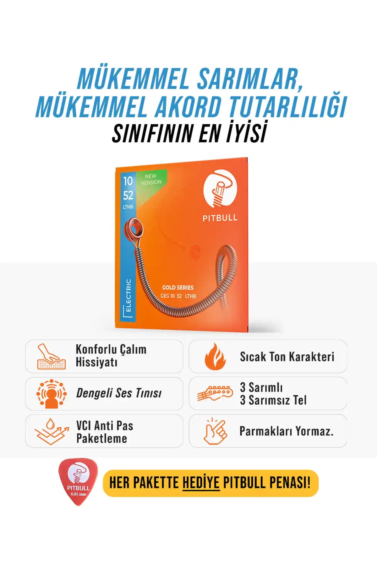 Pitbull Strings Gold Seri Elektro Gitar Teli: Dayanıklı ve Yüksek Kaliteli Ses İçin Uygun Tercih