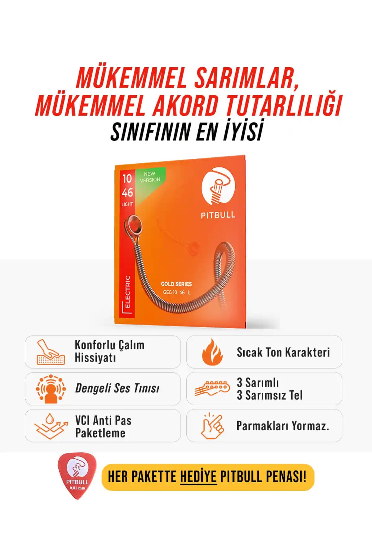 Pitbull Strings Gold Seri Elektro Gitar Teli Yüksek Kalite ve Dayanıklılık Sunar