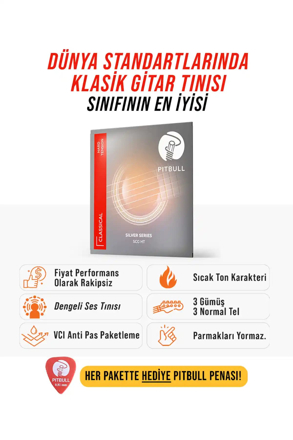 Pitbull Strings Silver Seri Klasik Gitar Telleri Yüksek Kalite ve Dayanıklılık Sunar
