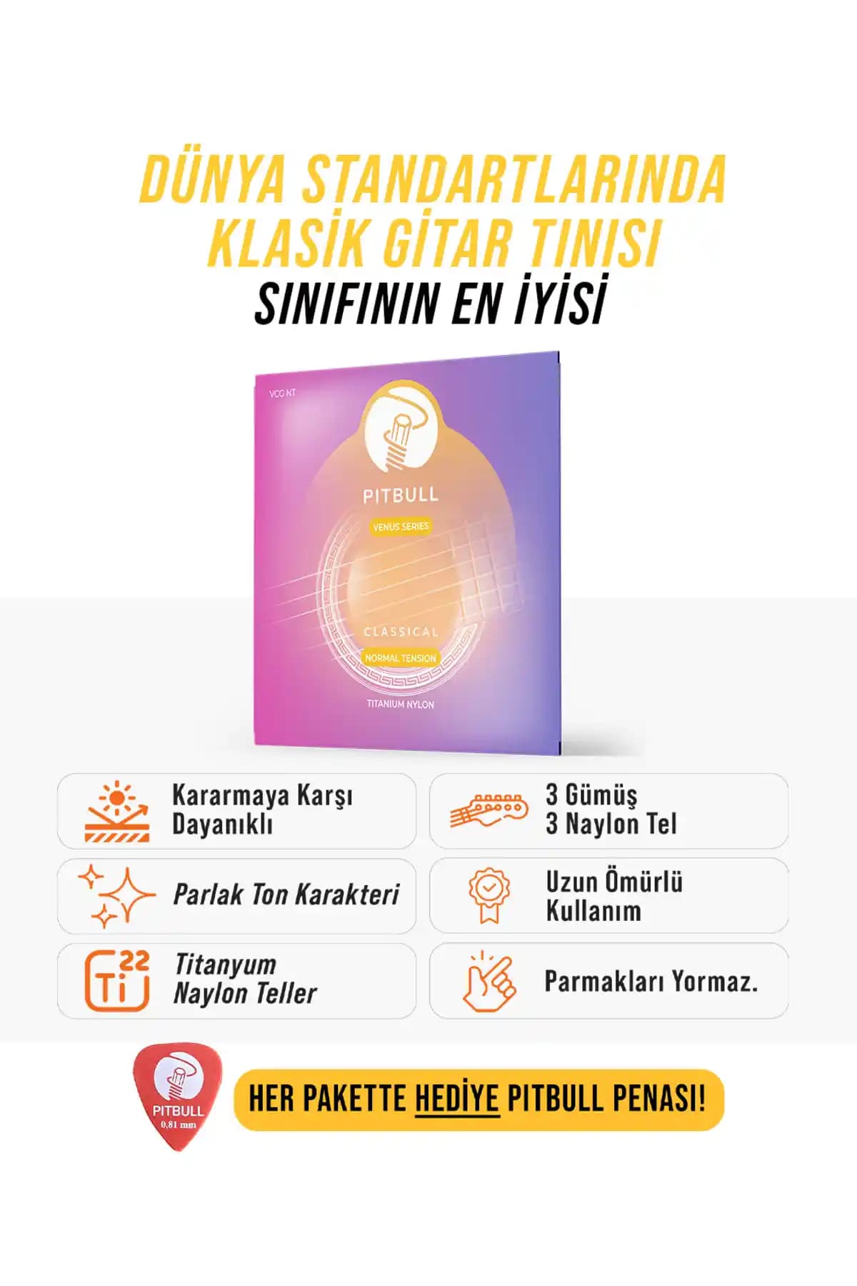 Pitbull Strings Venüs Seri Klasik Gitar Teli: Dayanıklı ve Yüksek Kaliteli Performans