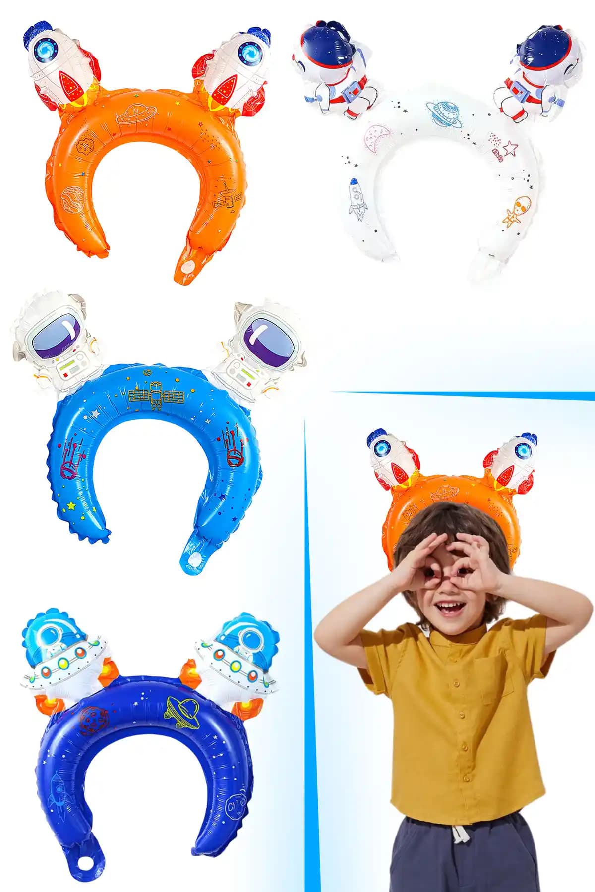 Uzay Temalı Doğum Günü Partileri İçin Öz Ambalaj 4'lü Astronot Parti Tacı Ürünü