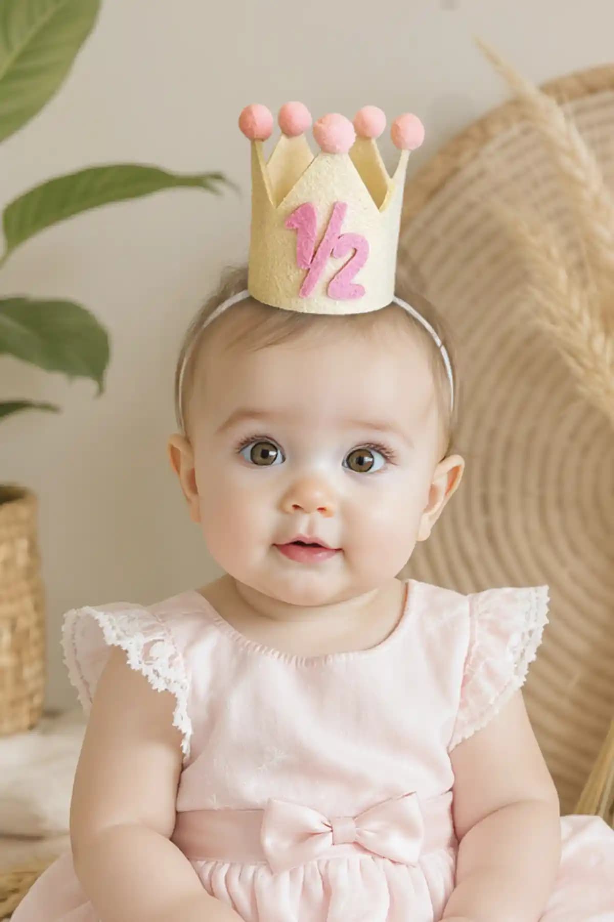 Yarım Yaş Kız Bebek Doğum Günü İçin Pembe Ponponlu Mini Şapka Tasarımı