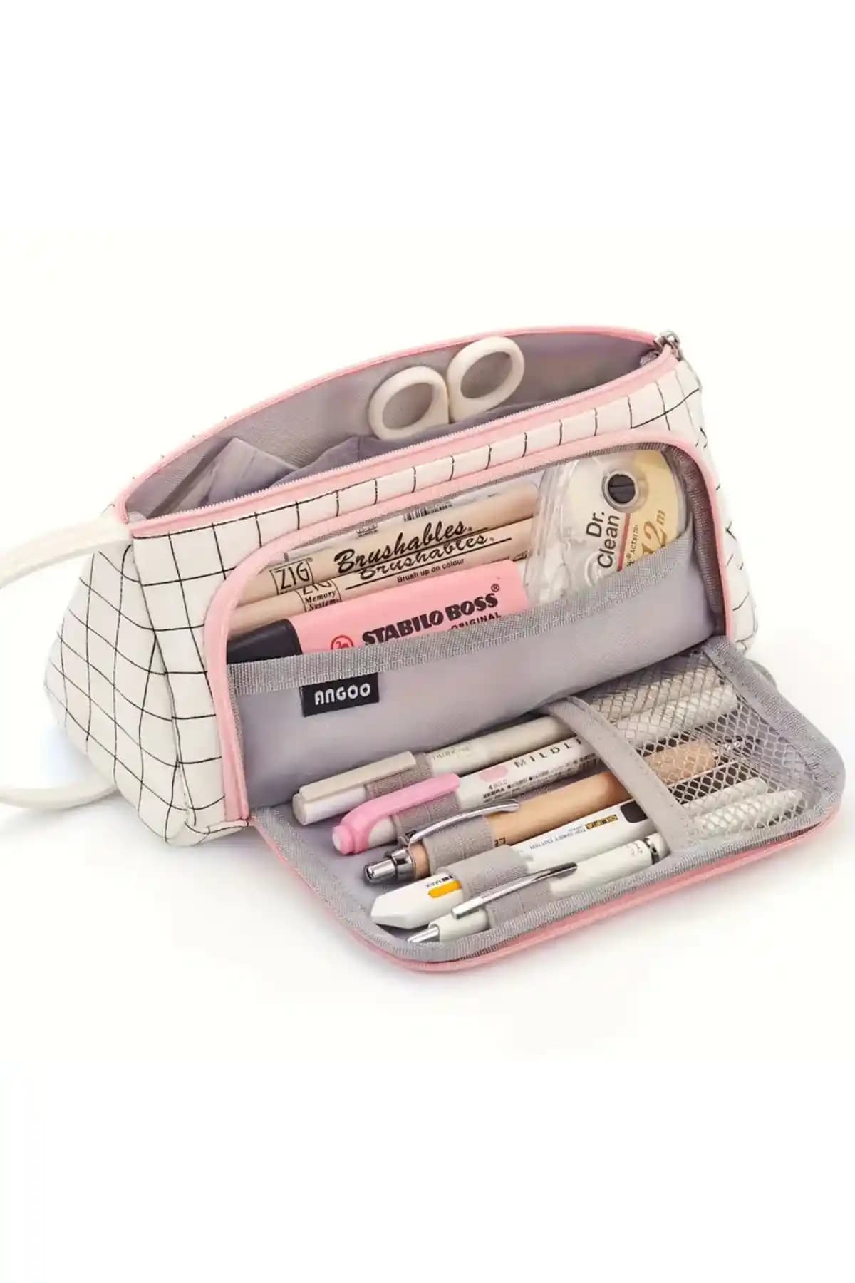 Angoo Çok Fonksiyonlu Geniş Kapasiteli Kanvas Kalemlik - Dayanıklı ve Şık Tasarım