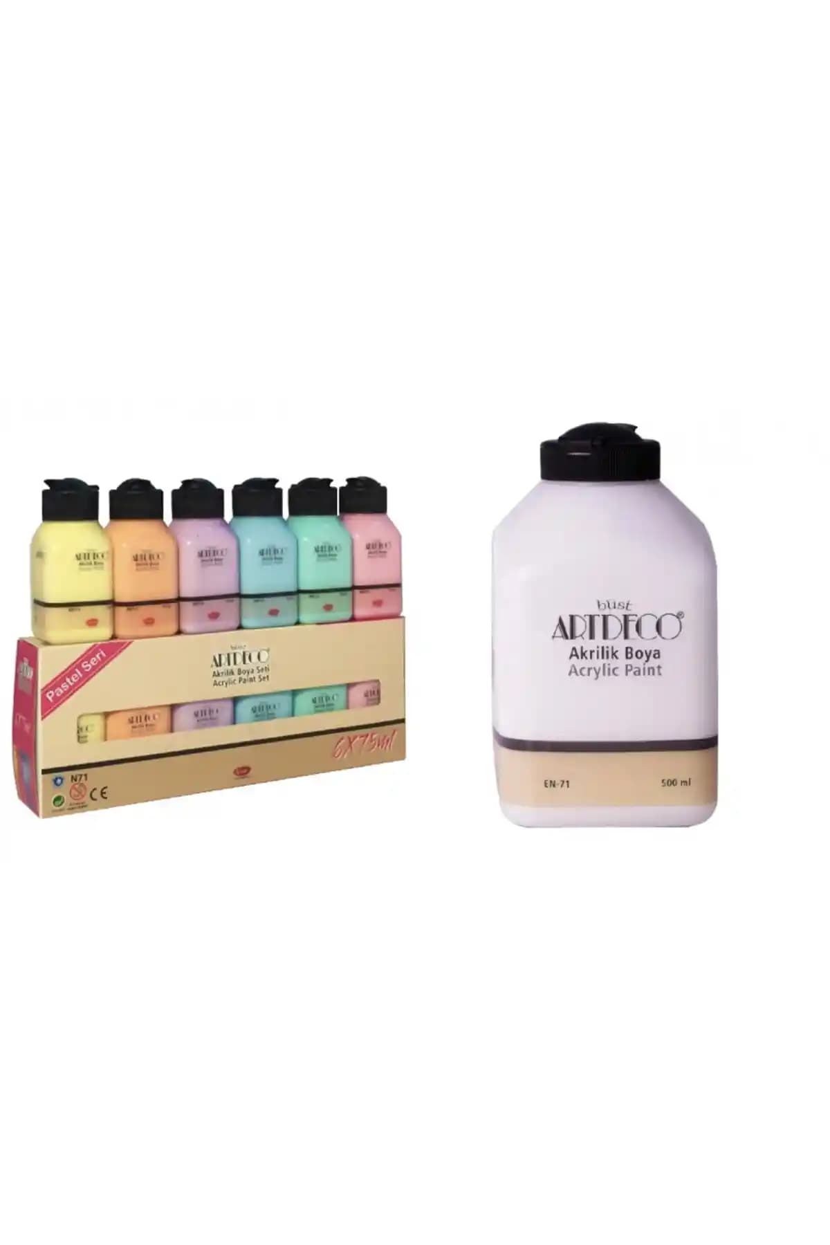 Artdeco Akrilik Boya 6x75ml Pastel Renkler ve 500ml Beyaz Set Özellikleri