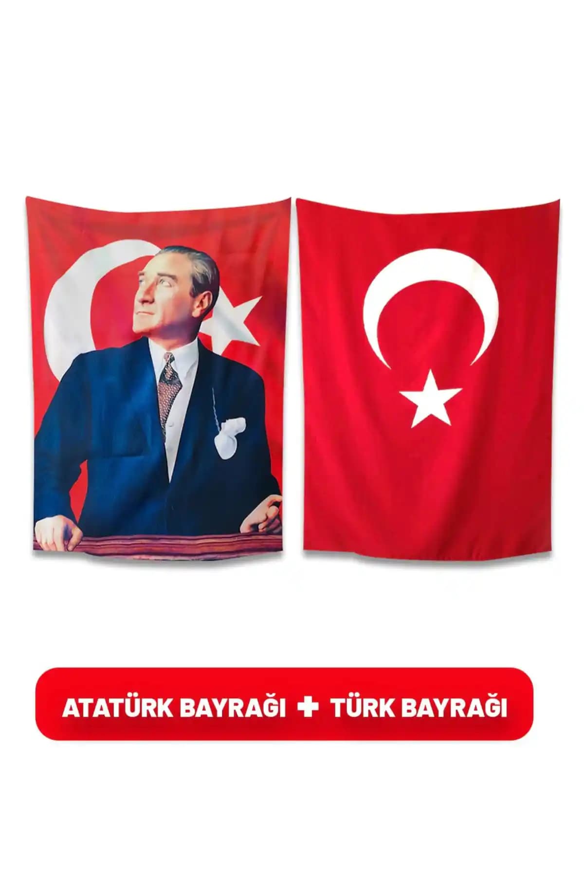 ÇELİKONLİNE Atatürk Posteri ve Türk Bayrağı Raşel Kumaş 50x75 cm Kaliteli Dekor