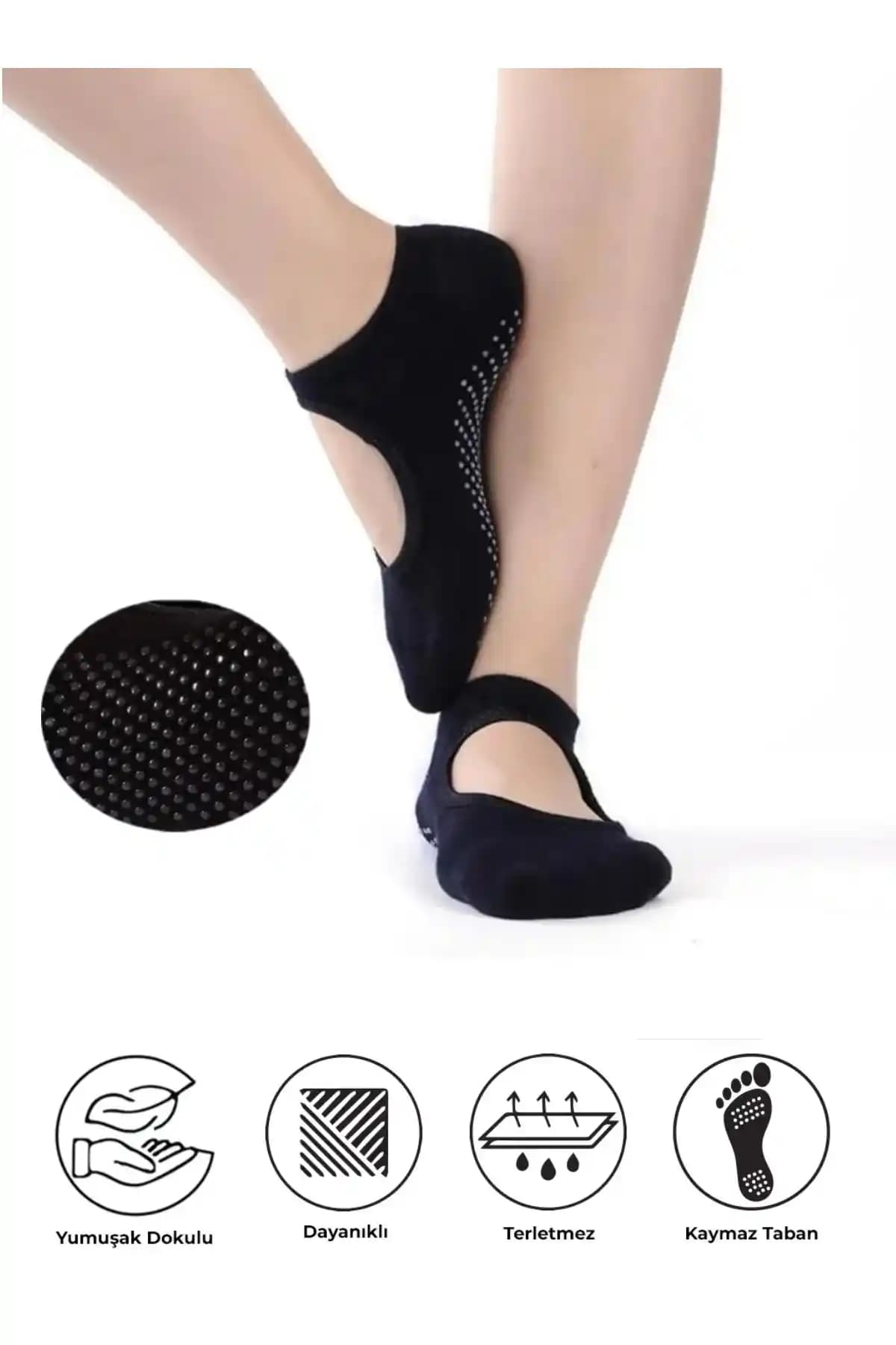 DORE 2'li Paket Kaydırmaz Tabanlı Üstü Açık Kısa Yoga ve Pilates Çorabı