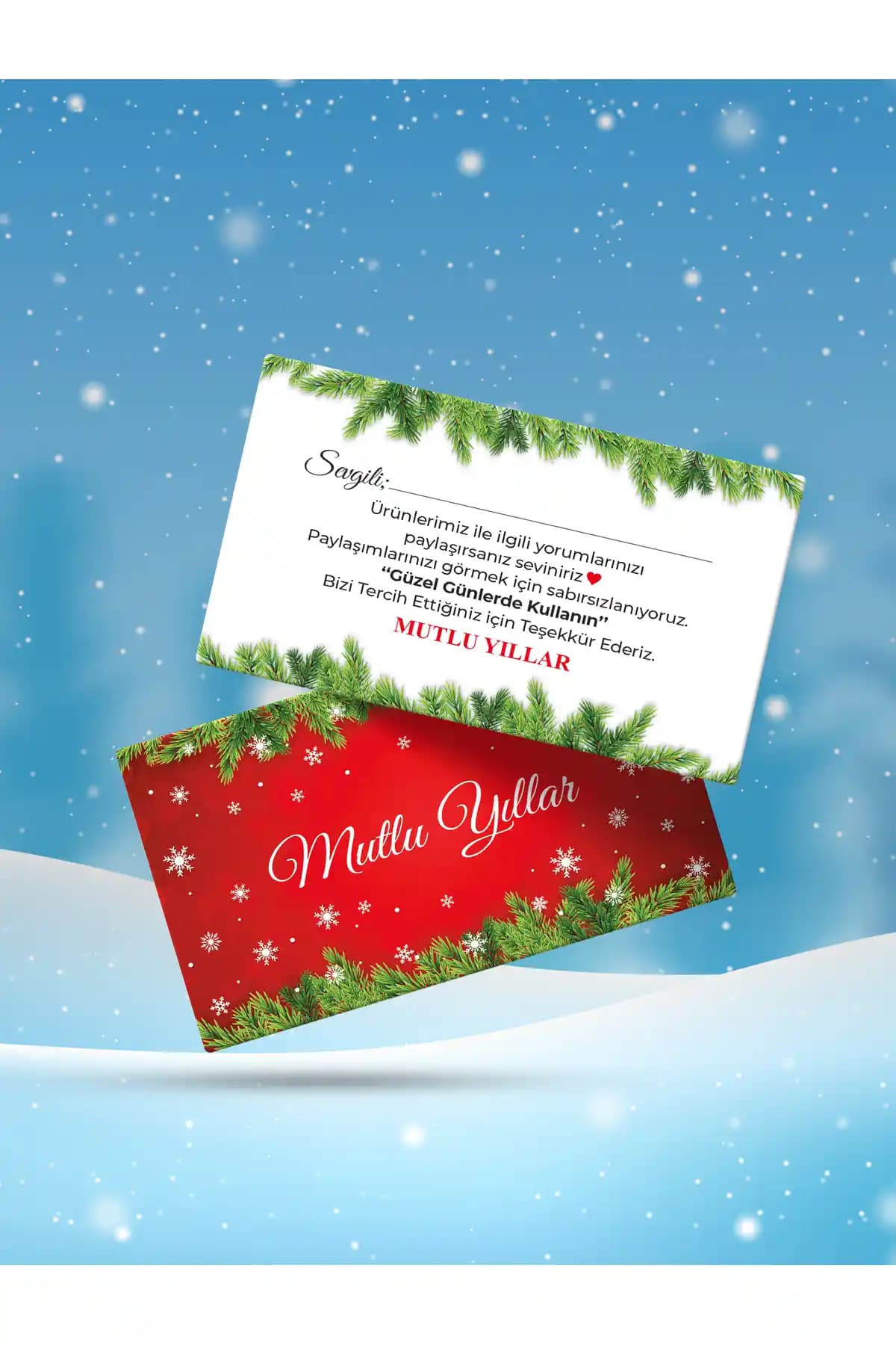 Hafsa Ticaret Yılbaşı Temalı 50 Adet Teşekkür Kartı - Kaliteli ve Estetik Tasarım