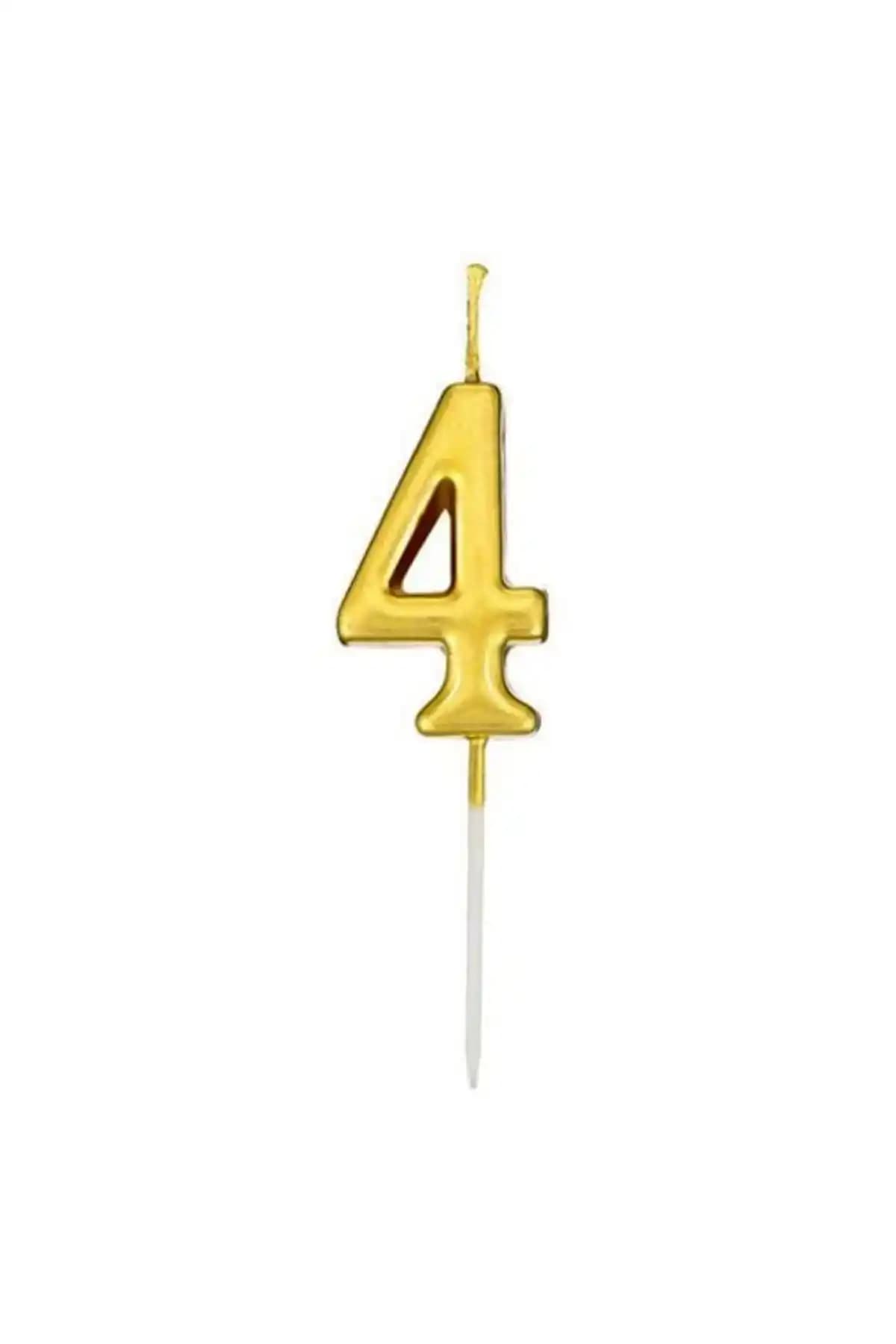 Huzur Party Store 4 Yaş Gold Rakam Mum: Altın Renkli Parlak Doğum Günü Pastası Süsü