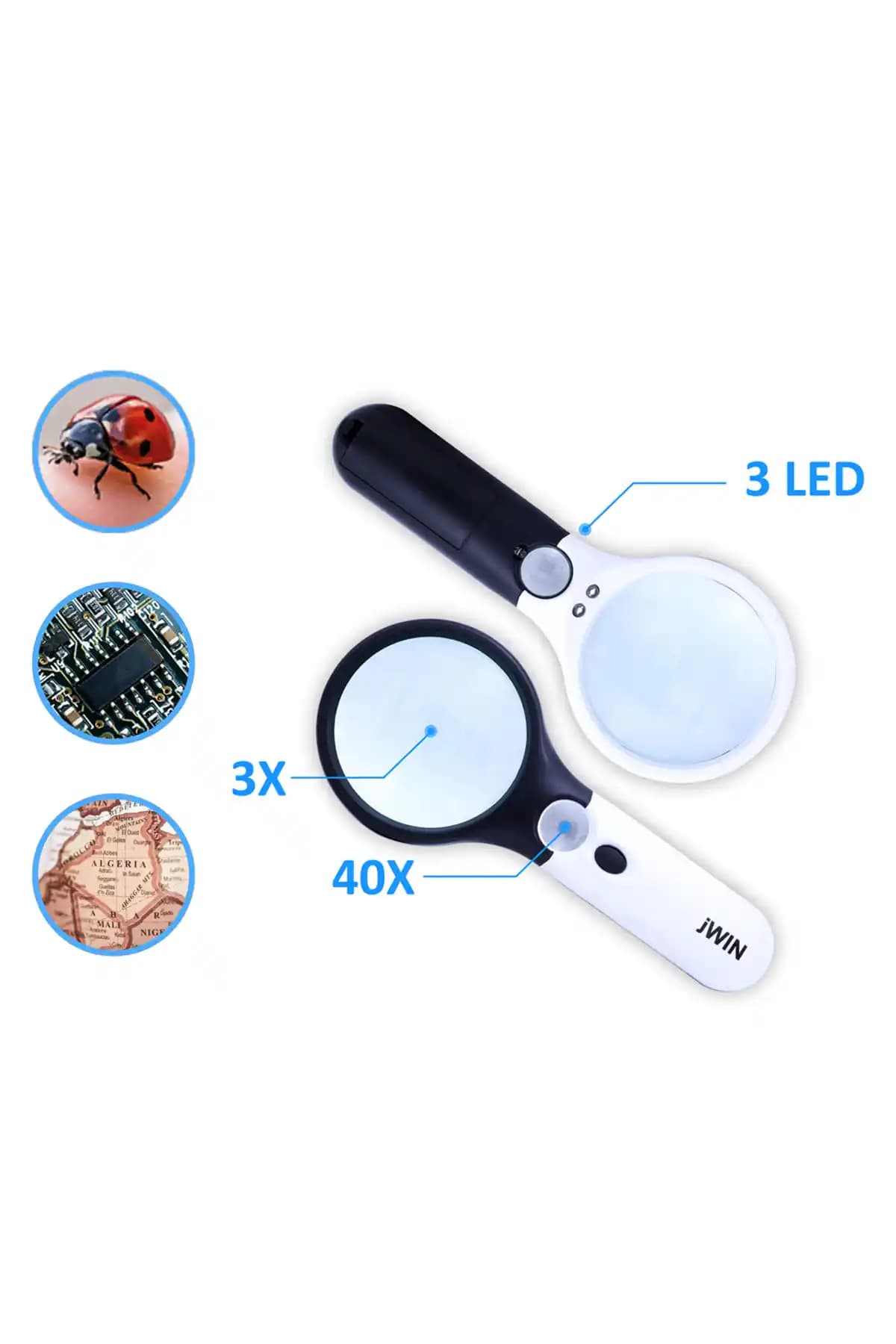 JWIN JB-02 Çift Mercekli 3 LED Işıklı Büyüteç ile Detaylı İnceleme İmkanı