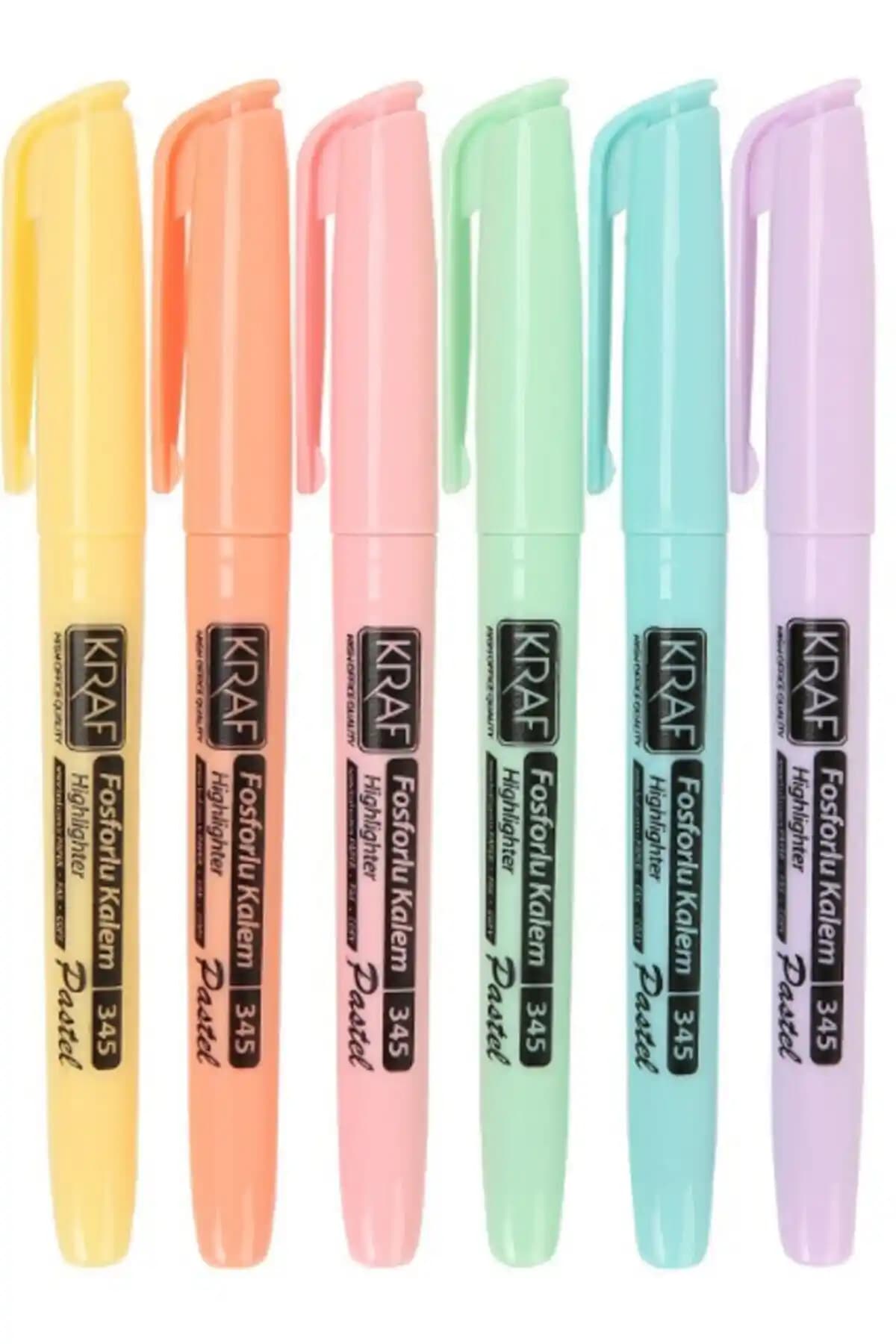 Kraft Kraf Fosforlu Kalem Pastel Kalem Tipi 6'lı Set - Canlı ve Ergonomik İşaretleme Kalemleri